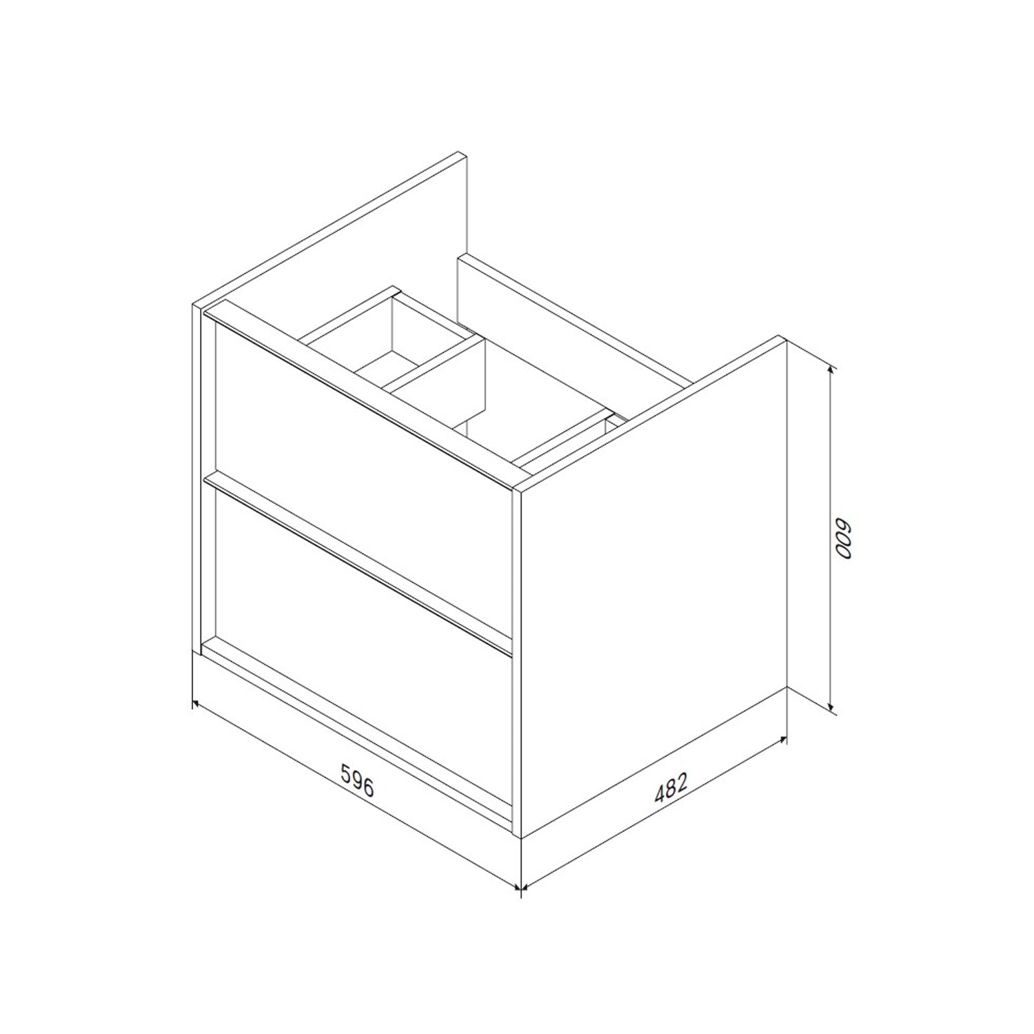 MNA-FHX0602WGSP-WCC0602WG Meuble sous-vasque avec vasque, livré en kit, 60 cm, 2 tiroirs, blanc brillant