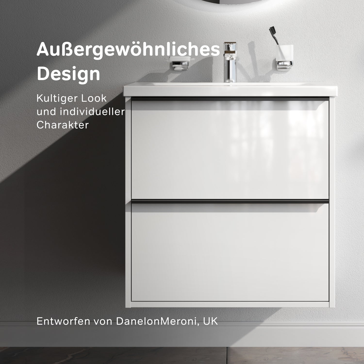 MNA-FHX0602WGSP-WCC0602WG Meuble sous-vasque avec vasque, livré en kit, 60 cm, 2 tiroirs, blanc brillant