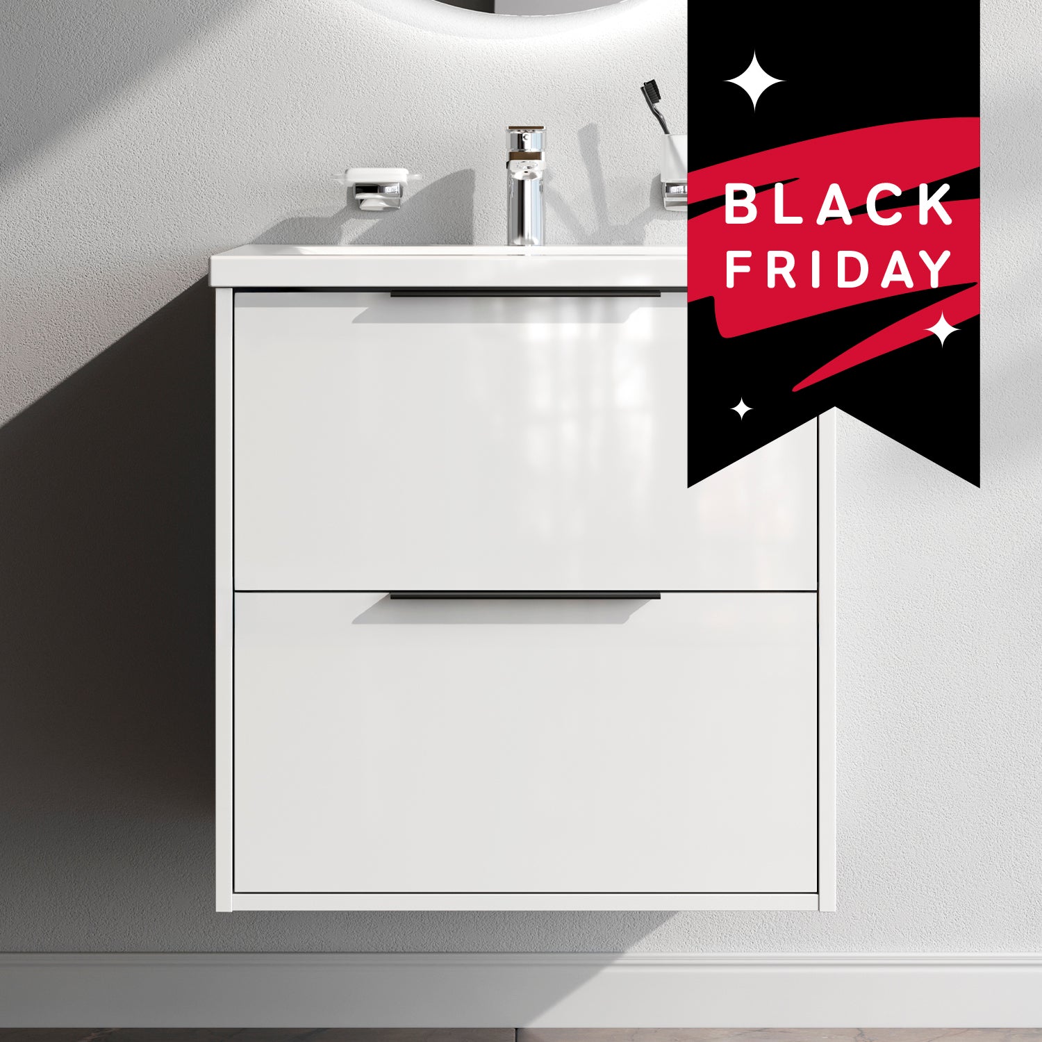 MNA-FHX0602WGSP-WCC0602WG Meuble sous-vasque avec vasque, livré en kit, 60 cm, 2 tiroirs, blanc brillant