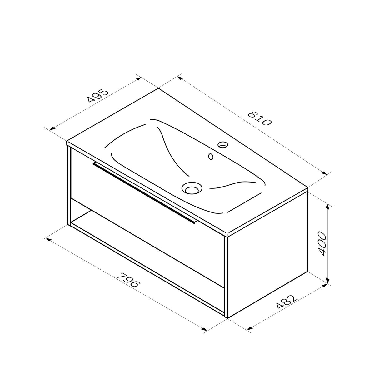 MNA-FHX0801GM-WCC0802WG Waschtischunterschrank mit Becken, 80 cm, 1 Schublade + offene Nische, Graphit matt ampm-store.de