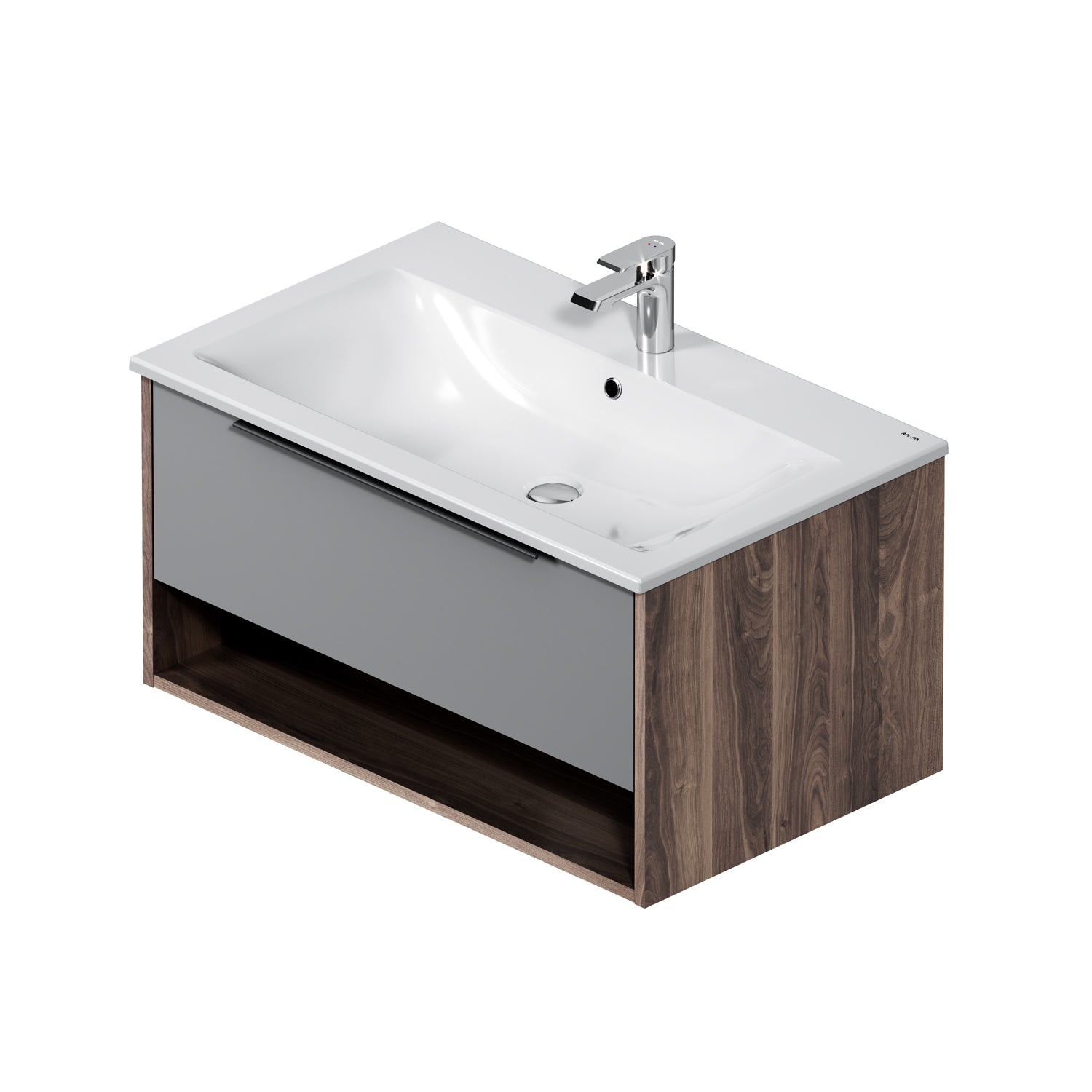 MNA-FHX0801GM-WCC0802WG Waschtischunterschrank mit Becken, 80 cm, 1 Schublade + offene Nische, Graphit matt ampm-store.de