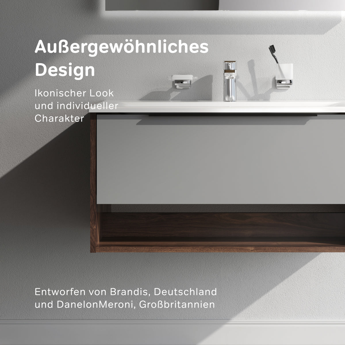 MNA-FHX0801GM-WCC0802WG Waschtischunterschrank mit Becken, 80 cm, 1 Schublade + offene Nische, Graphit matt ampm-store.de