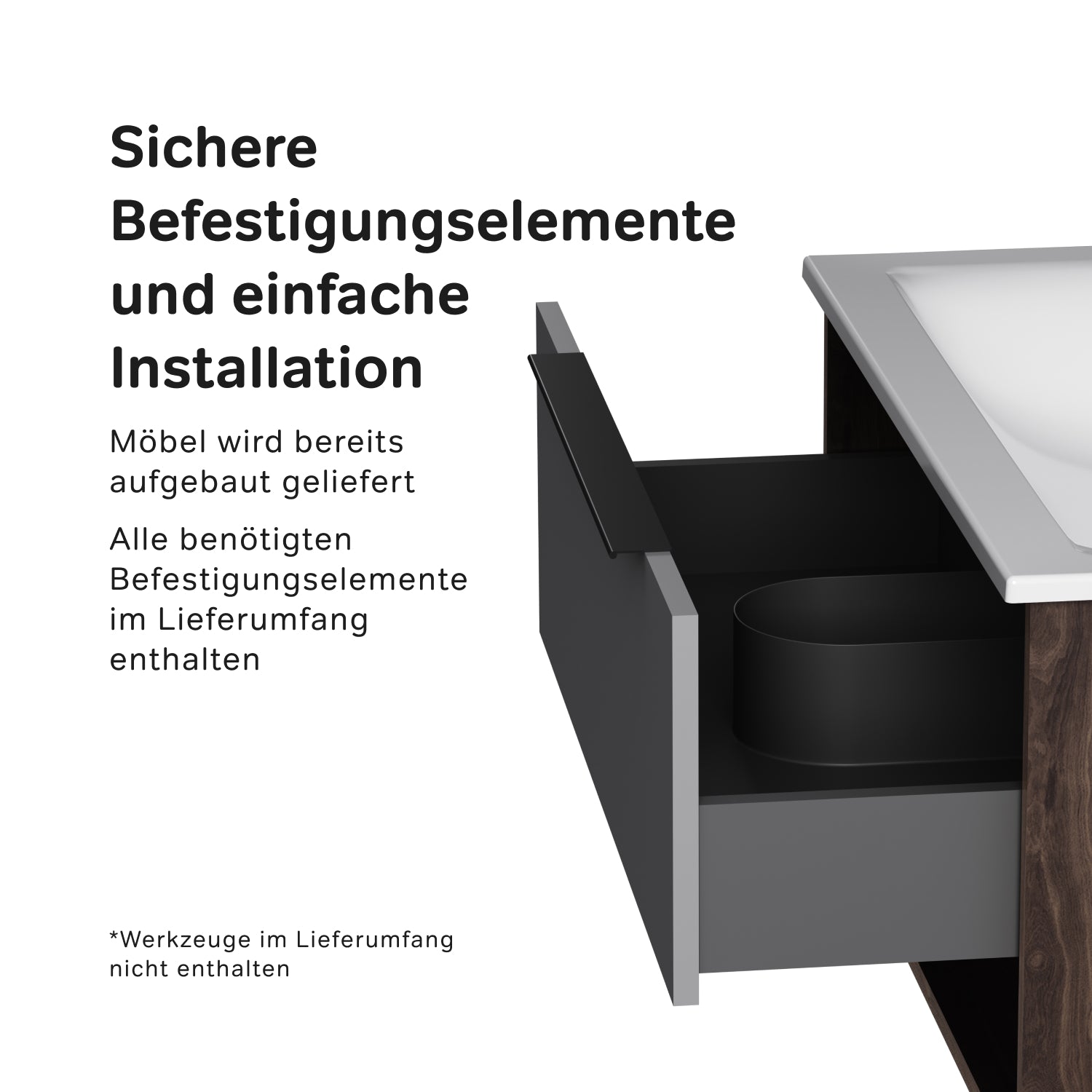 MNA-FHX0801GM-WCC0802WG Waschtischunterschrank mit Becken, 80 cm, 1 Schublade + offene Nische, Graphit matt ampm-store.de