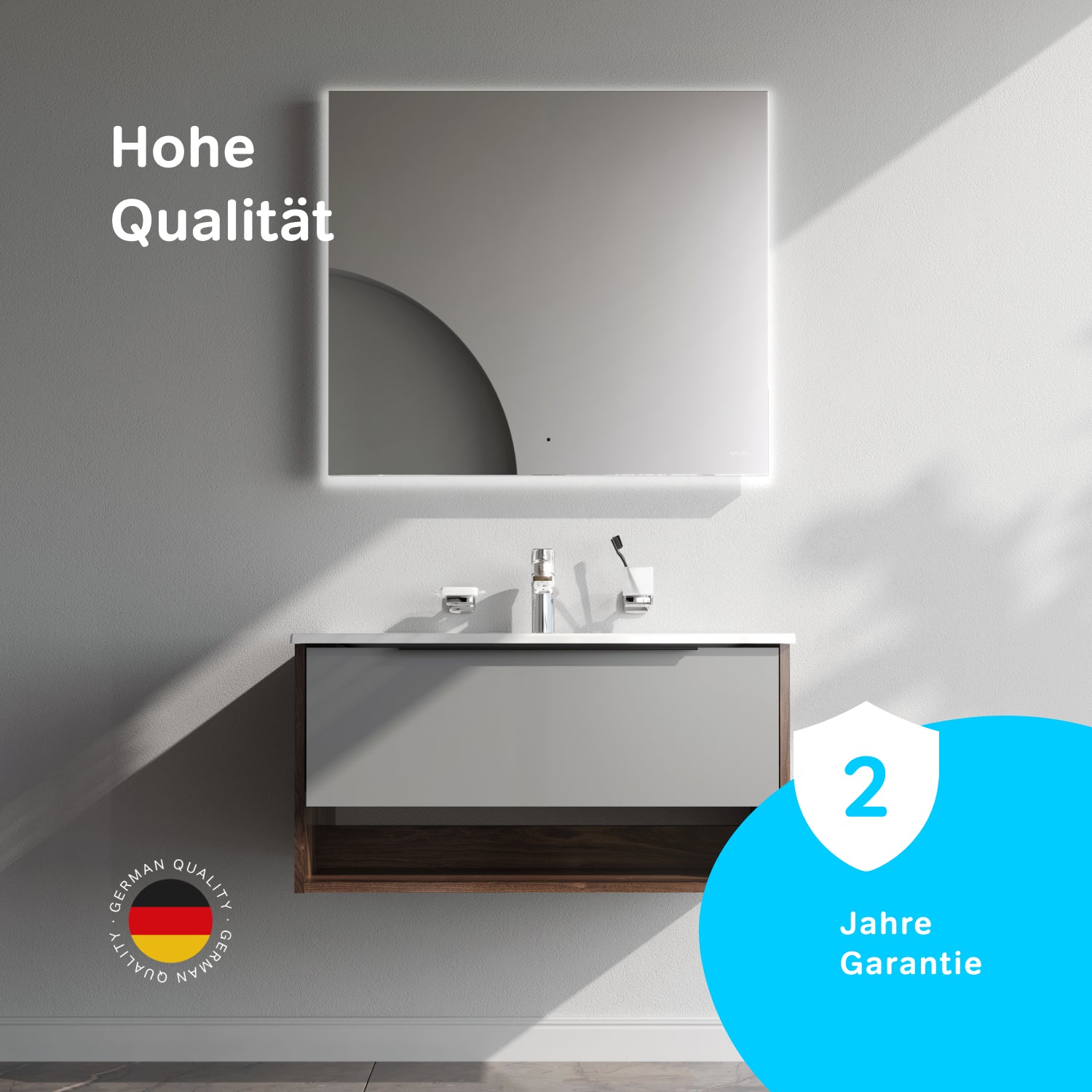 MNA-FHX0801GM-WCC0802WG Waschtischunterschrank mit Becken, 80 cm, 1 Schublade + offene Nische, Graphit matt ampm-store.de