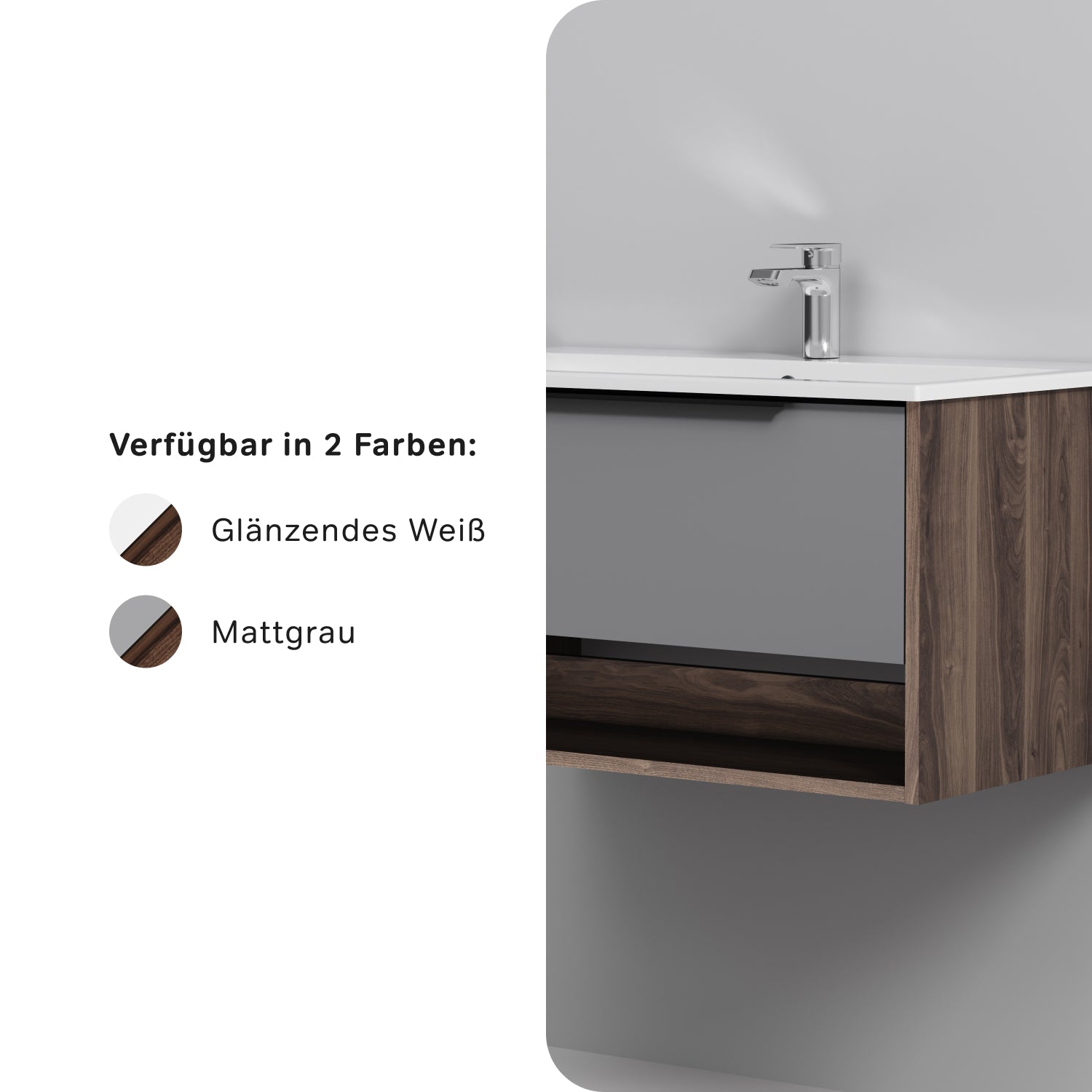 MNA-FHX0801GM-WCC0802WG Waschtischunterschrank mit Becken, 80 cm, 1 Schublade + offene Nische, Graphit matt ampm-store.de