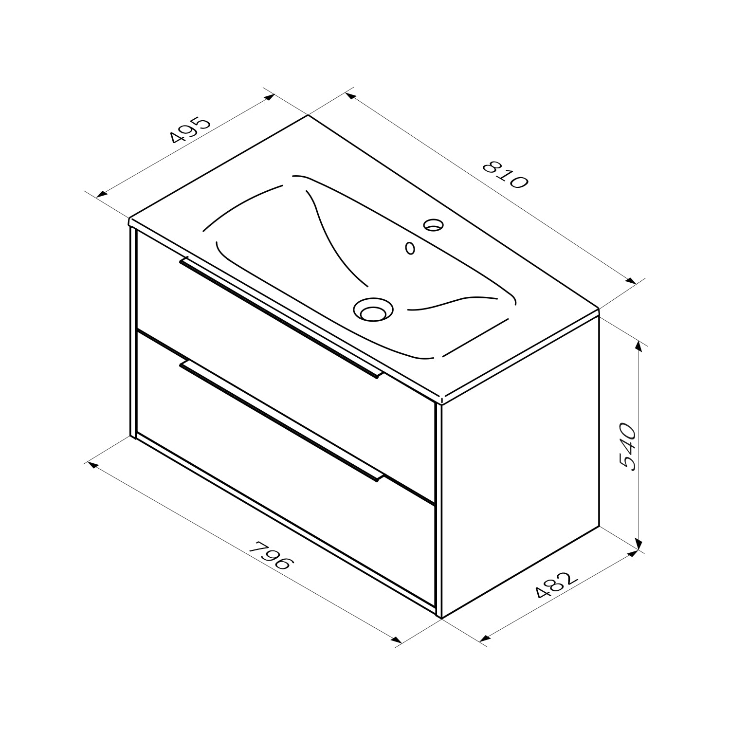 MNA-FHX0802GM-WCC0802WG Waschtischunterschrank mit Becken, 80 cm, 2 Schubladen, Graphit matt ampm-store.de