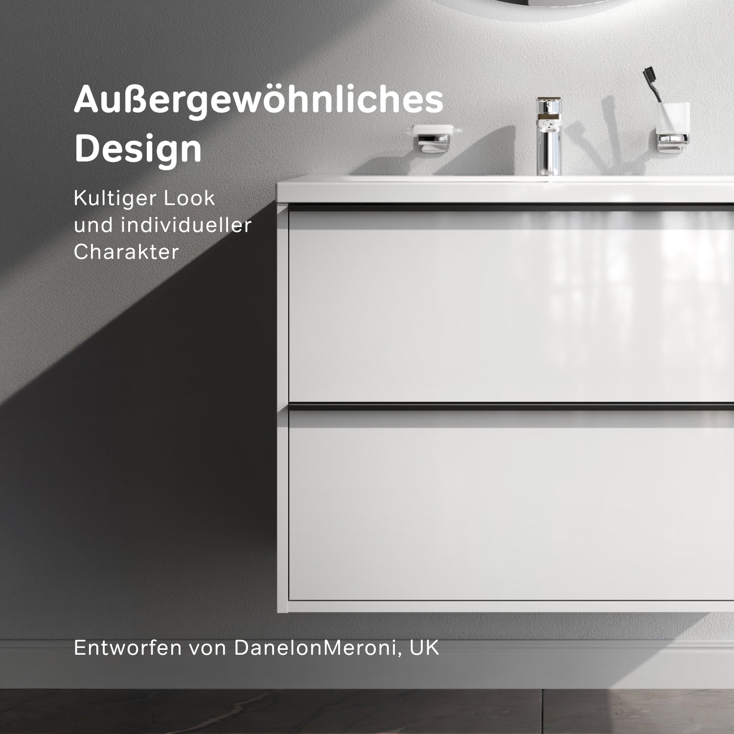 MNA-FHX0802WGSP-WCC0802WG Meuble sous-vasque avec vasque, livré en kit, 80 cm, 2 tiroirs, blanc brillant