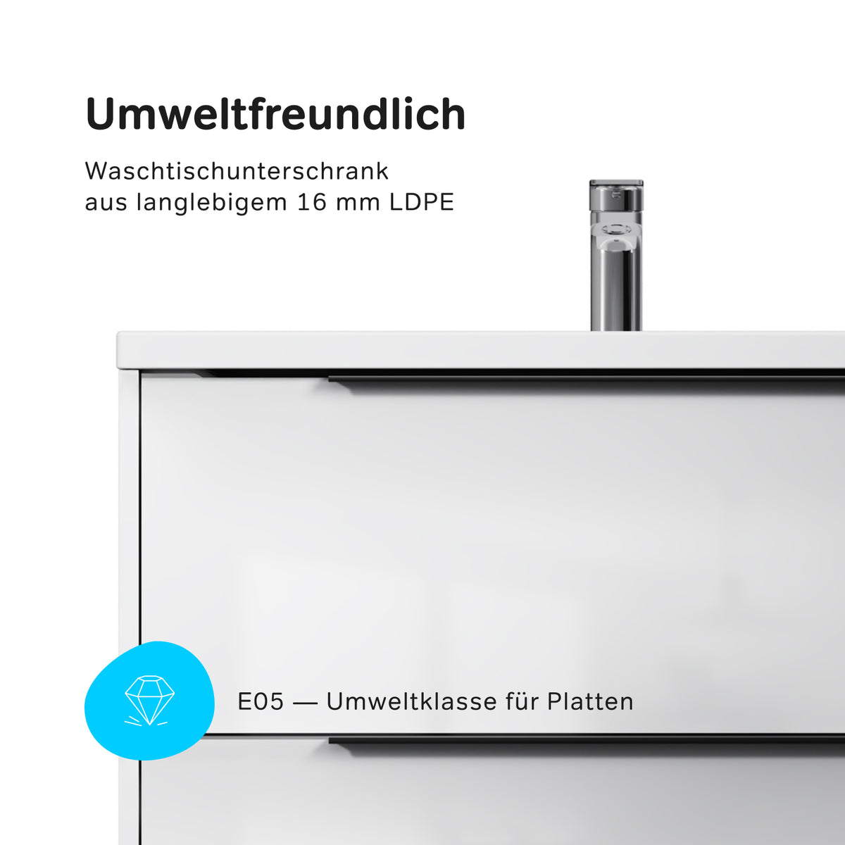 Meuble vasque avec lavabo, 80 cm, livré à plat, 2 tiroirs, blanc brillant–MNA-FHX0802WGSP-WCC0802WG