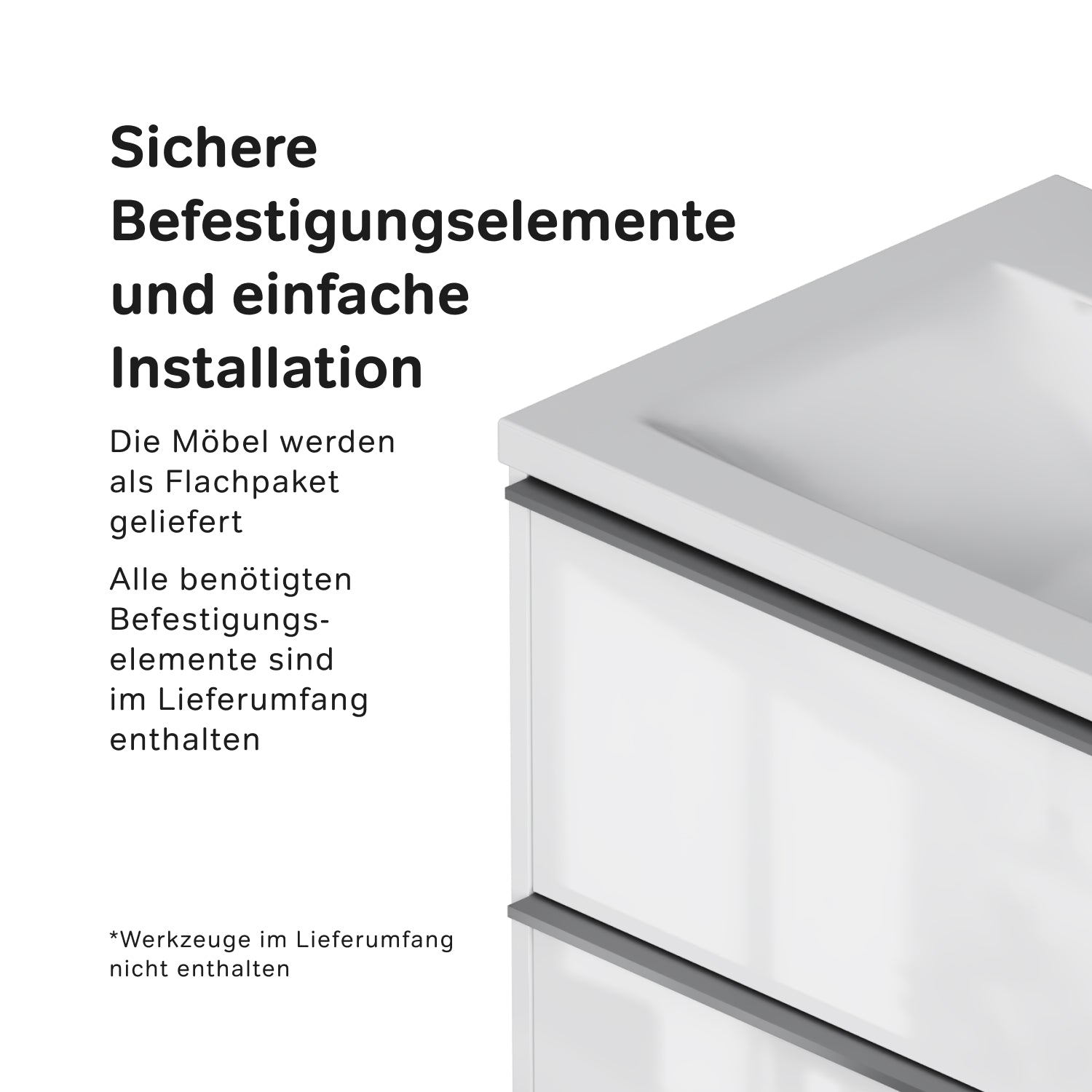 MNA-FHX0802WGSP-WCC0802WG Meuble sous-vasque avec vasque, livré en kit, 80 cm, 2 tiroirs, blanc brillant