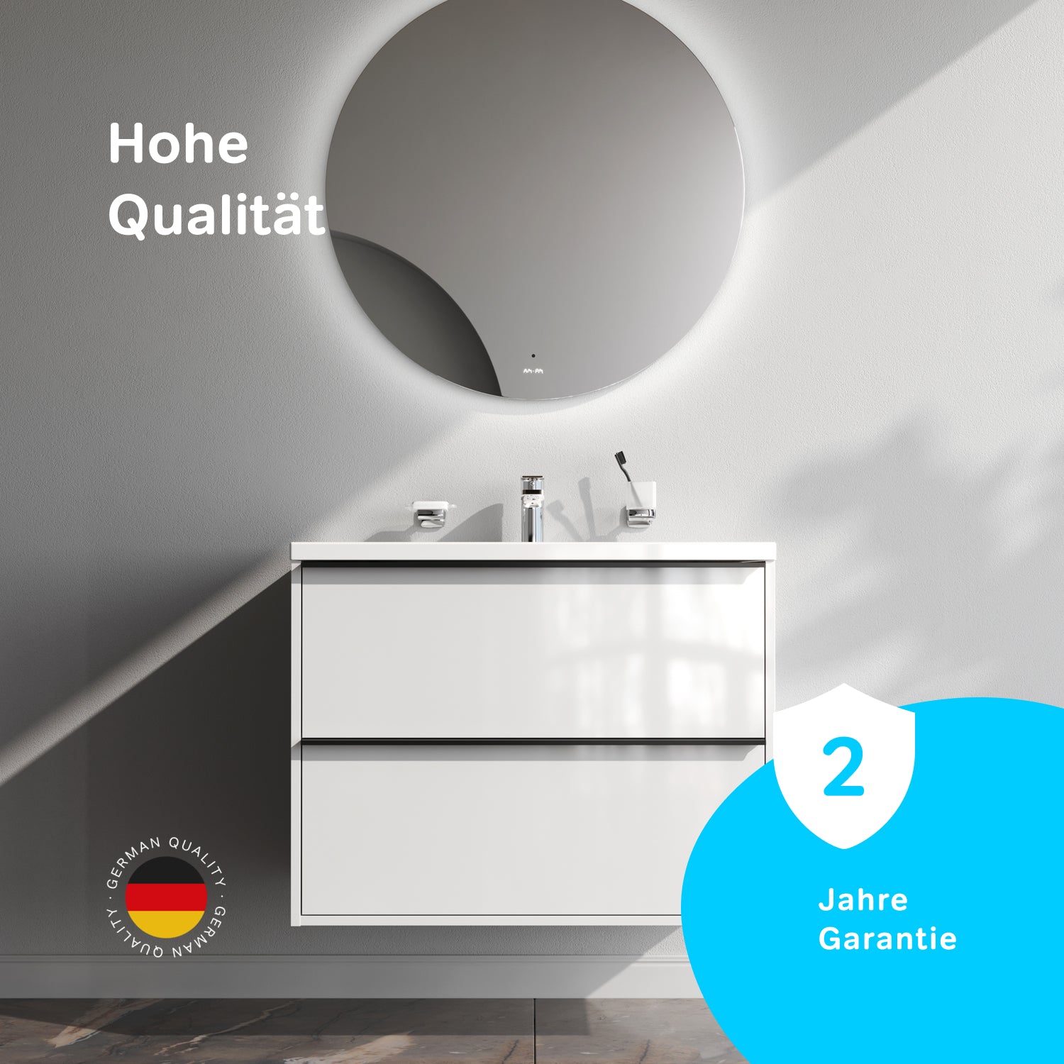 MNA-FHX0802WGSP-WCC0802WG Meuble sous-vasque avec vasque, livré en kit, 80 cm, 2 tiroirs, blanc brillant