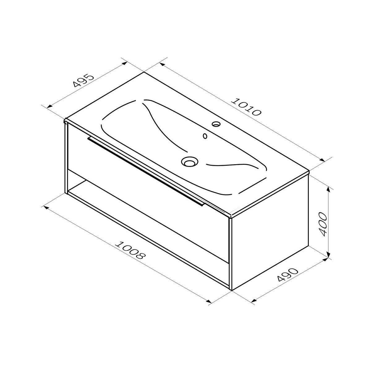 MNA-FHX1001GM-WCC1002WG Waschtischunterschrank mit Becken, 100 cm, 1 Schublade + offene Nische, Graphit matt ampm-store.de