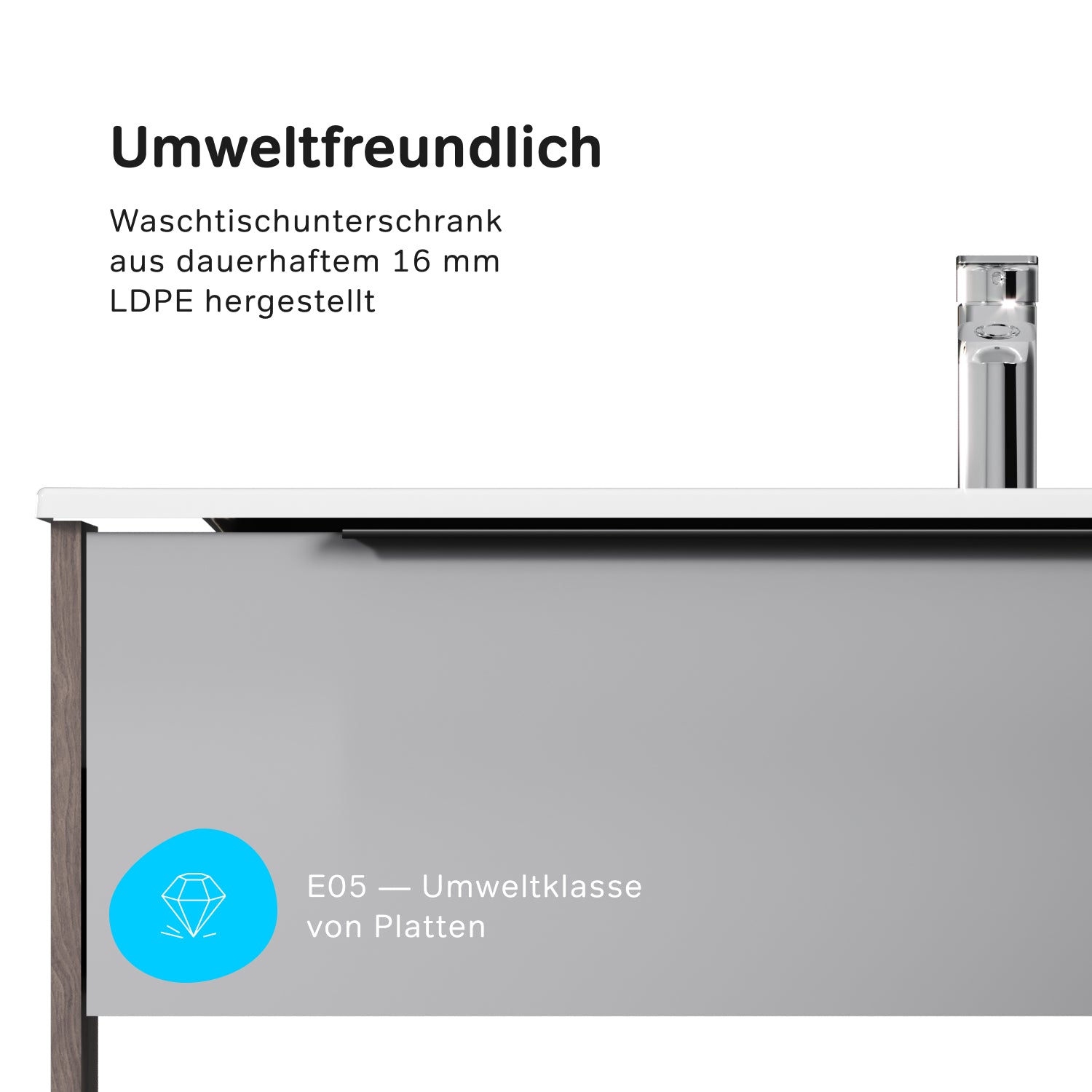 MNA-FHX1001GM-WCC1002WG Waschtischunterschrank mit Becken, 100 cm, 1 Schublade + offene Nische, Graphit matt ampm-store.de