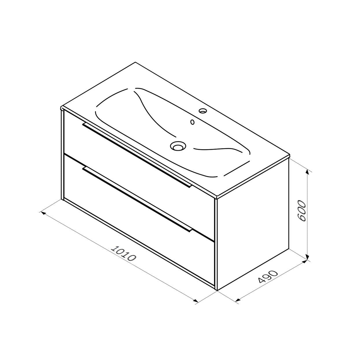 Meuble vasque avec lavabo, 100 cm, livré à plat, 2 tiroirs, blanc brillant–MNA-FHX1002WGSP-WCC1002WG