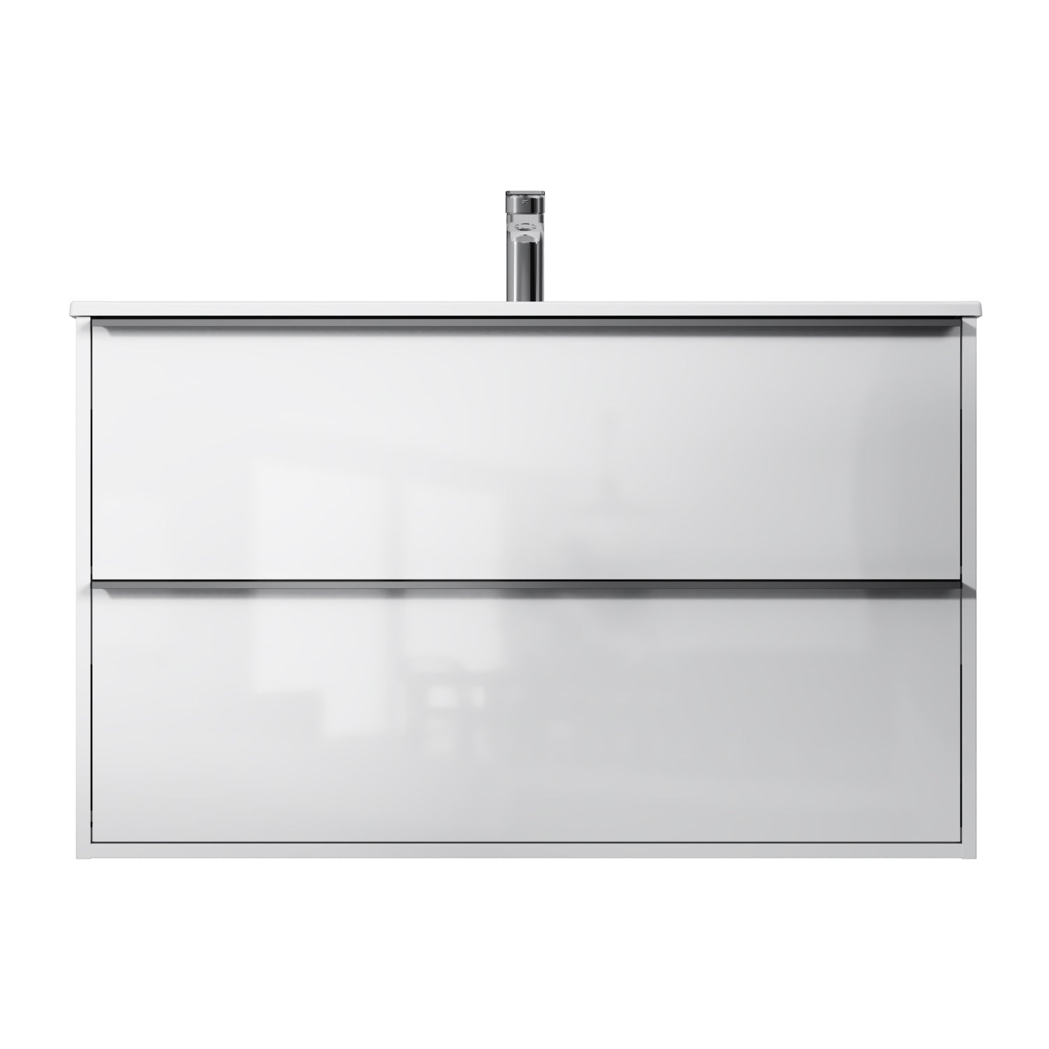 MNA-FHX1002WGSP-WCC1002WG Meuble sous-vasque avec vasque, livré en kit, 100 cm, 2 tiroirs, blanc brillant