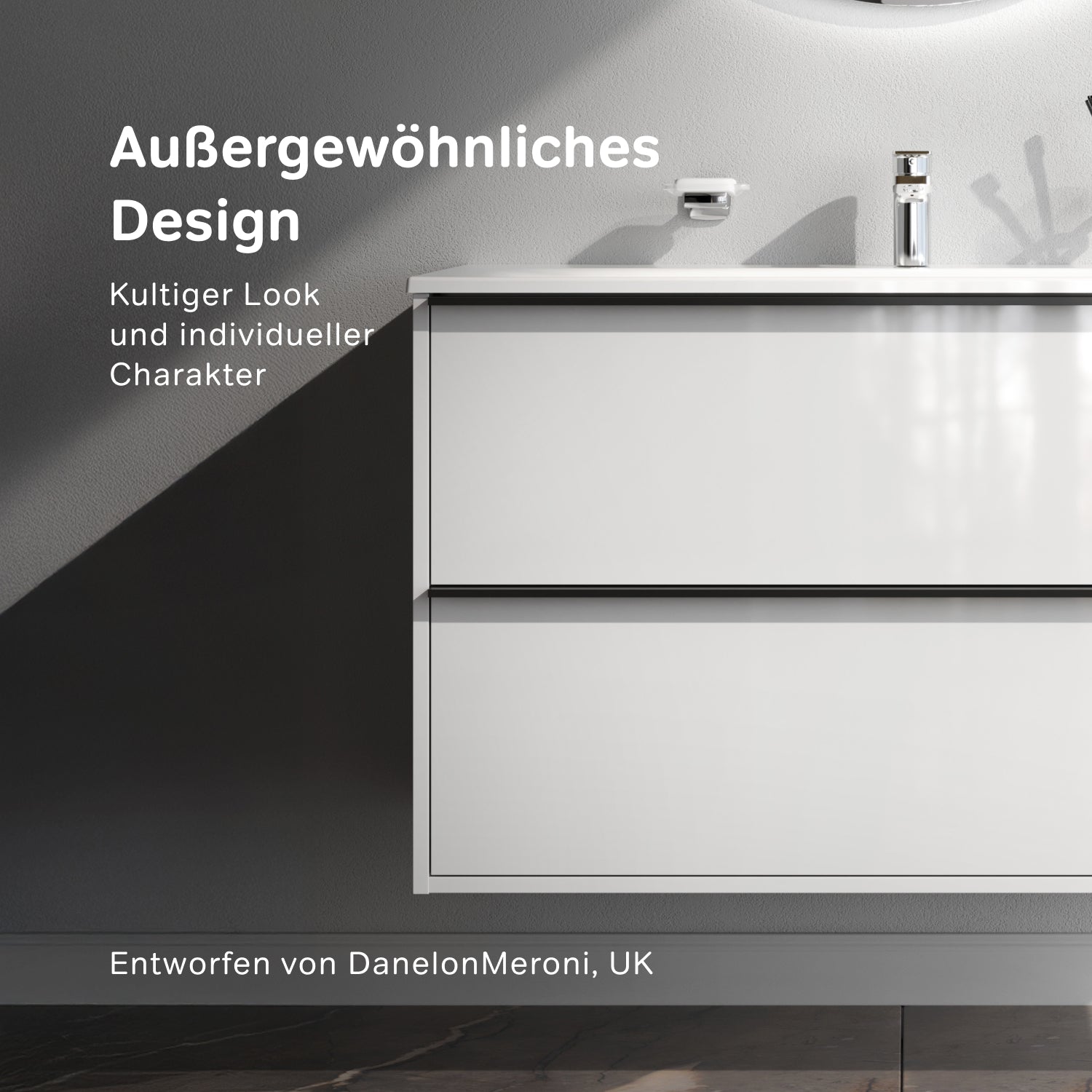 MNA-FHX1002WGSP-WCC1002WG Meuble sous-vasque avec vasque, livré en kit, 100 cm, 2 tiroirs, blanc brillant