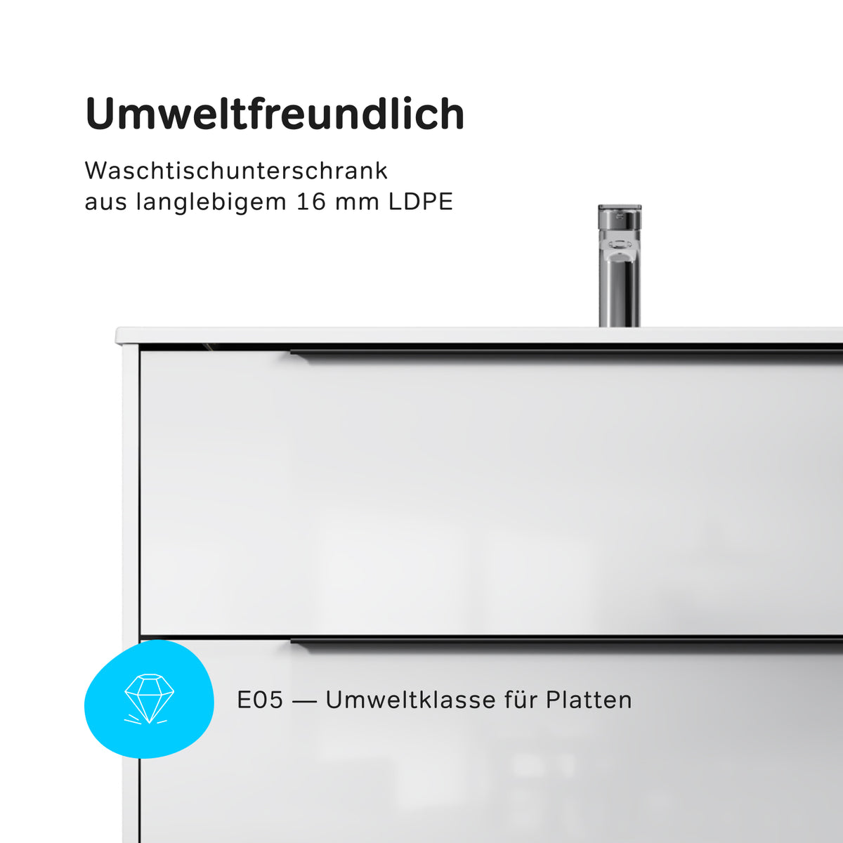 Meuble vasque avec lavabo, 100 cm, livré à plat, 2 tiroirs, blanc brillant–MNA-FHX1002WGSP-WCC1002WG