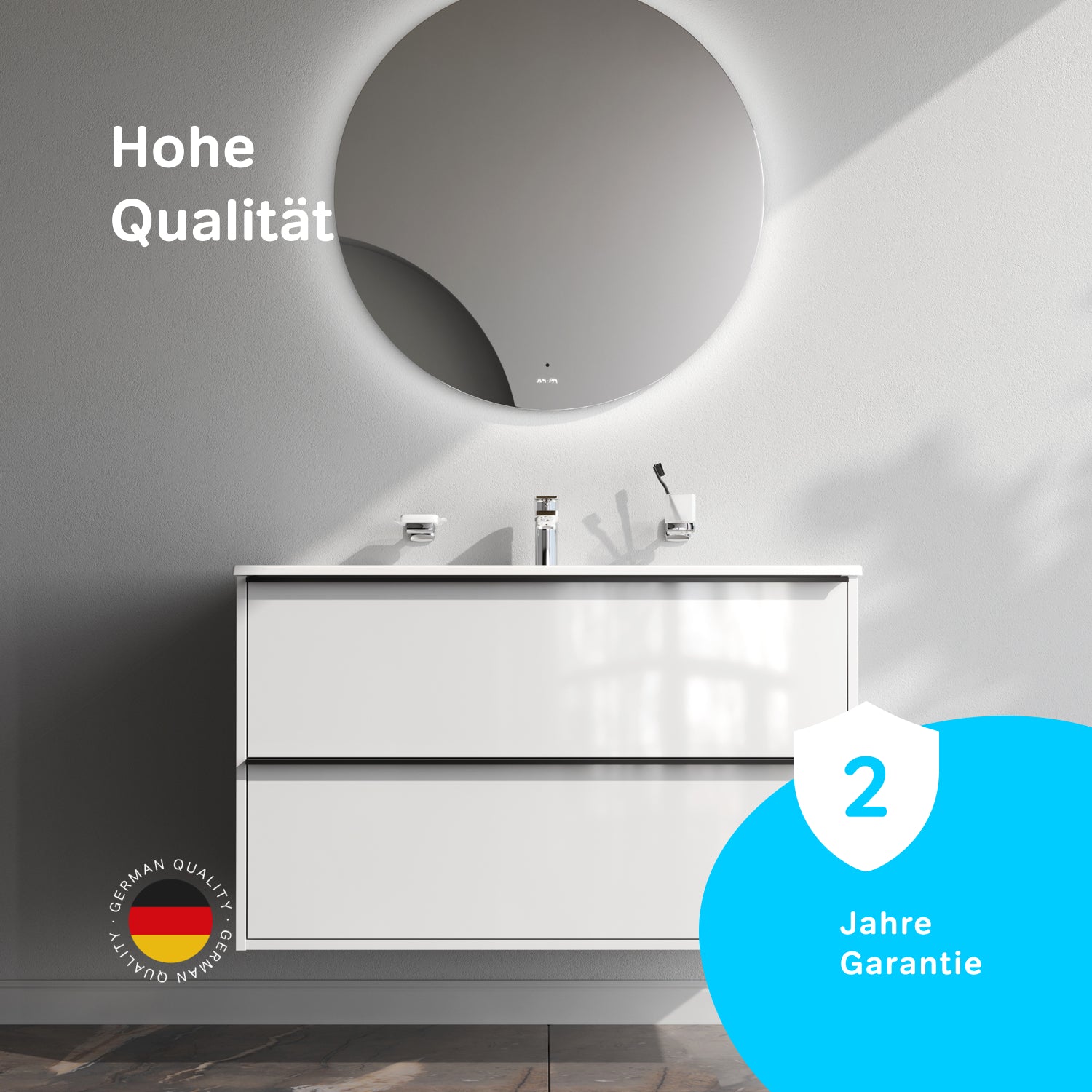 MNA-FHX1002WGSP-WCC1002WG Meuble sous-vasque avec vasque, livré en kit, 100 cm, 2 tiroirs, blanc brillant
