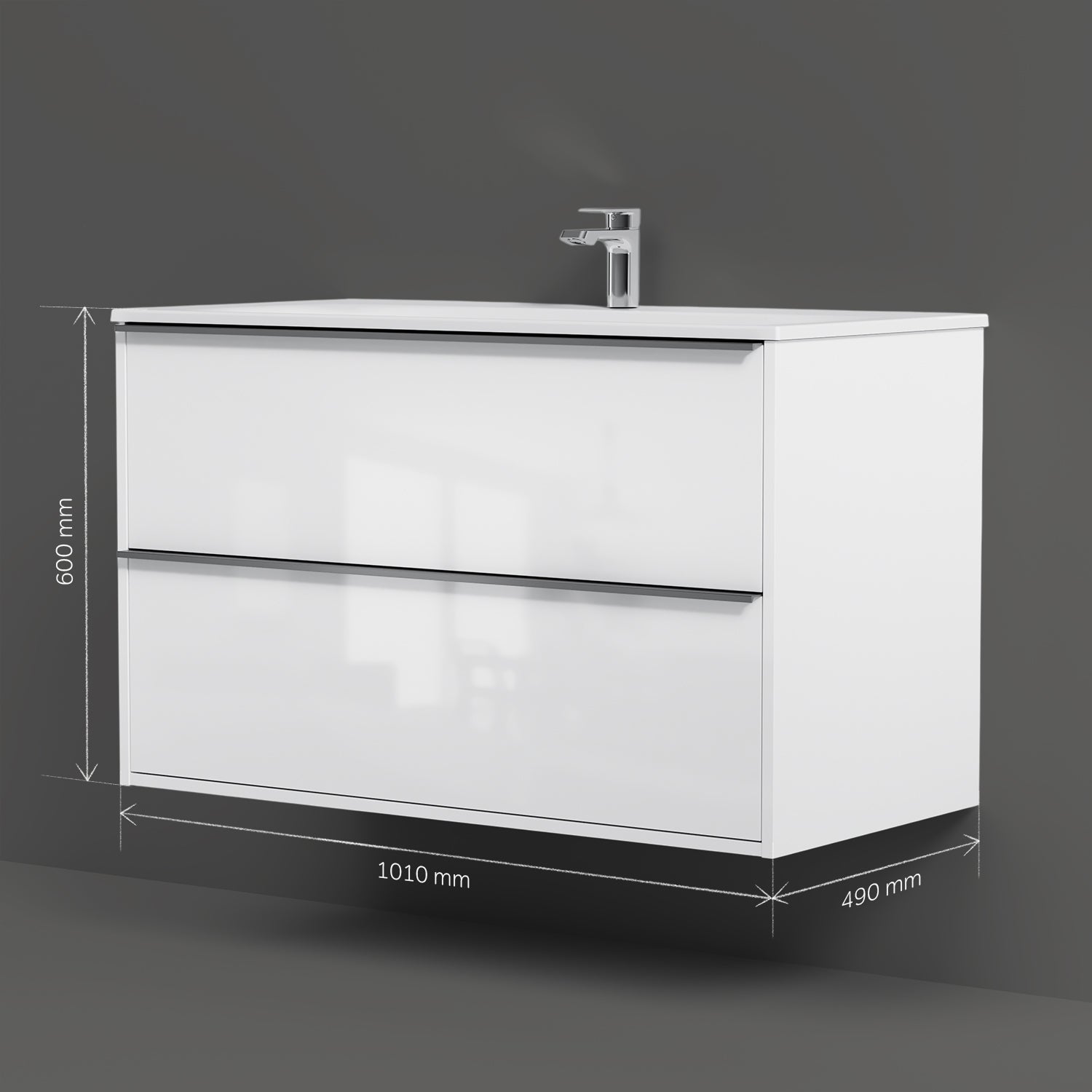 MNA-FHX1002WGSP-WCC1002WG Meuble sous-vasque avec vasque, livré en kit, 100 cm, 2 tiroirs, blanc brillant