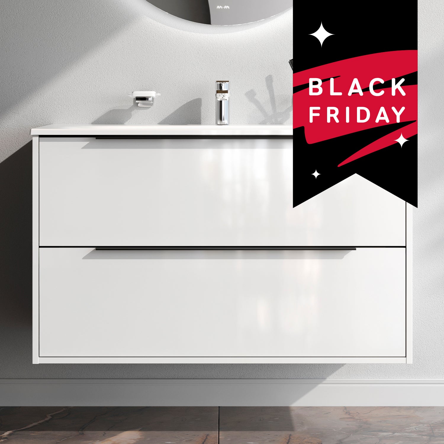 MNA-FHX1002WGSP-WCC1002WG Meuble sous-vasque avec vasque, livré en kit, 100 cm, 2 tiroirs, blanc brillant