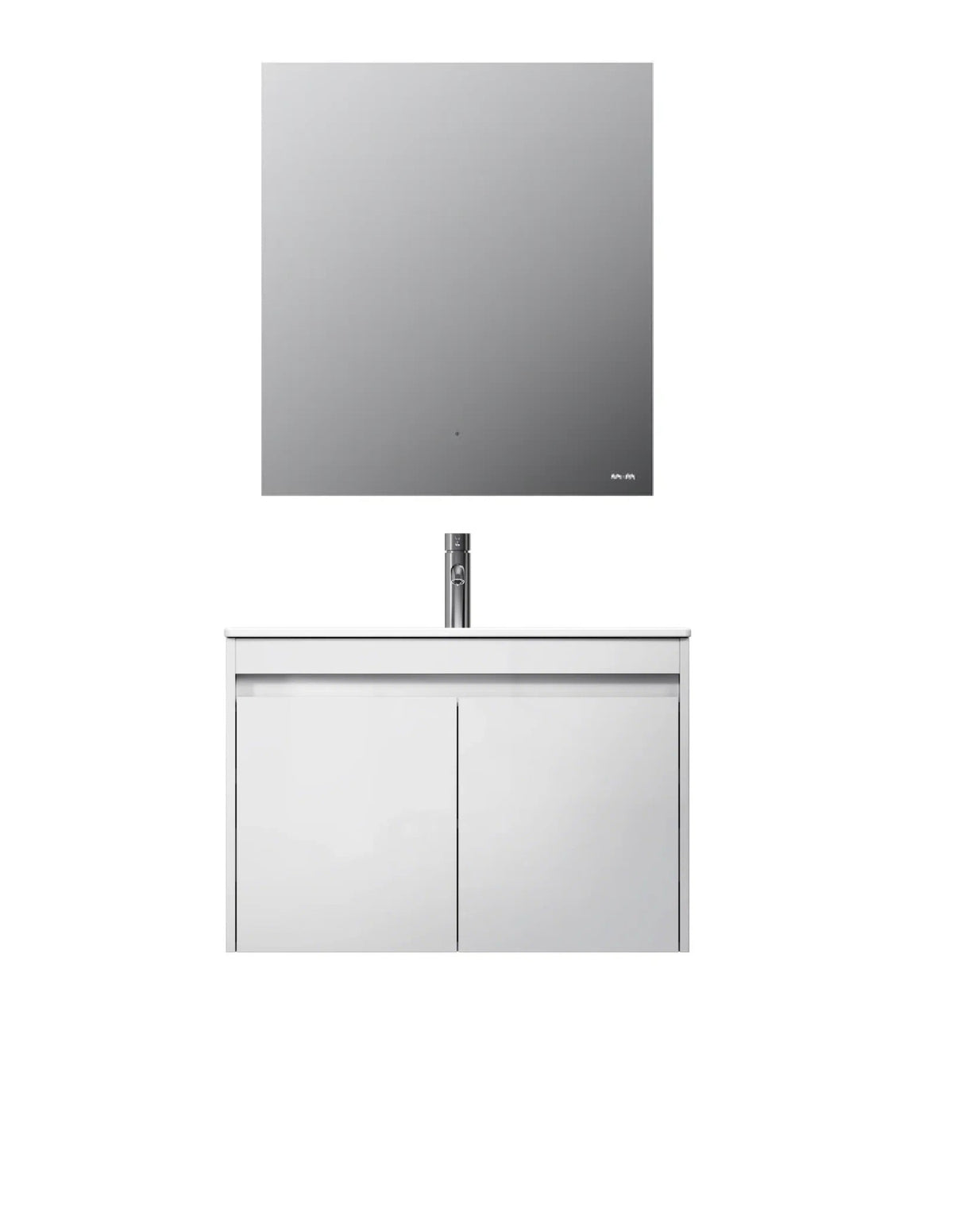 Badmöbel-Set mit Waschbecken und LED-Badspiegel, 60 cm, 2 Türen, Weiß glänzend – MPA0601WGCMO1