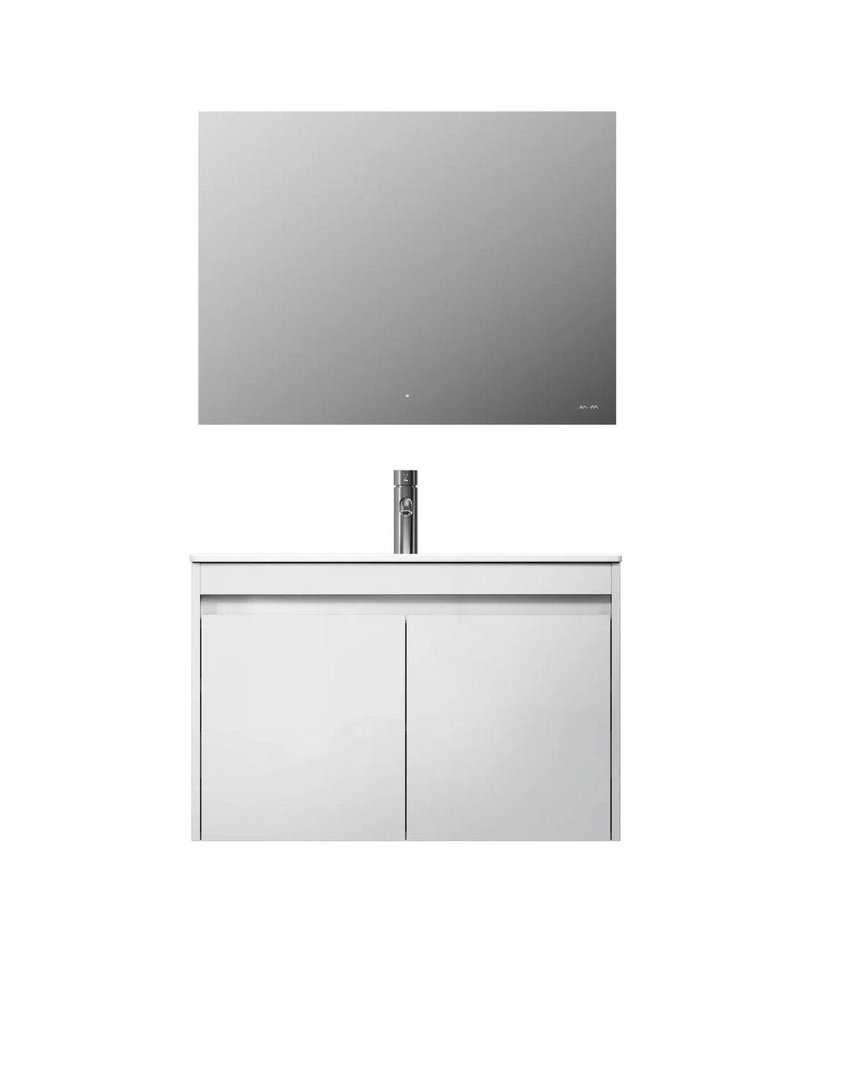Badmöbel-Set mit Waschbecken und LED-Badspiegel, 80 cm, 2 Türen, Weiß glänzend – MPA0801WGCMO1