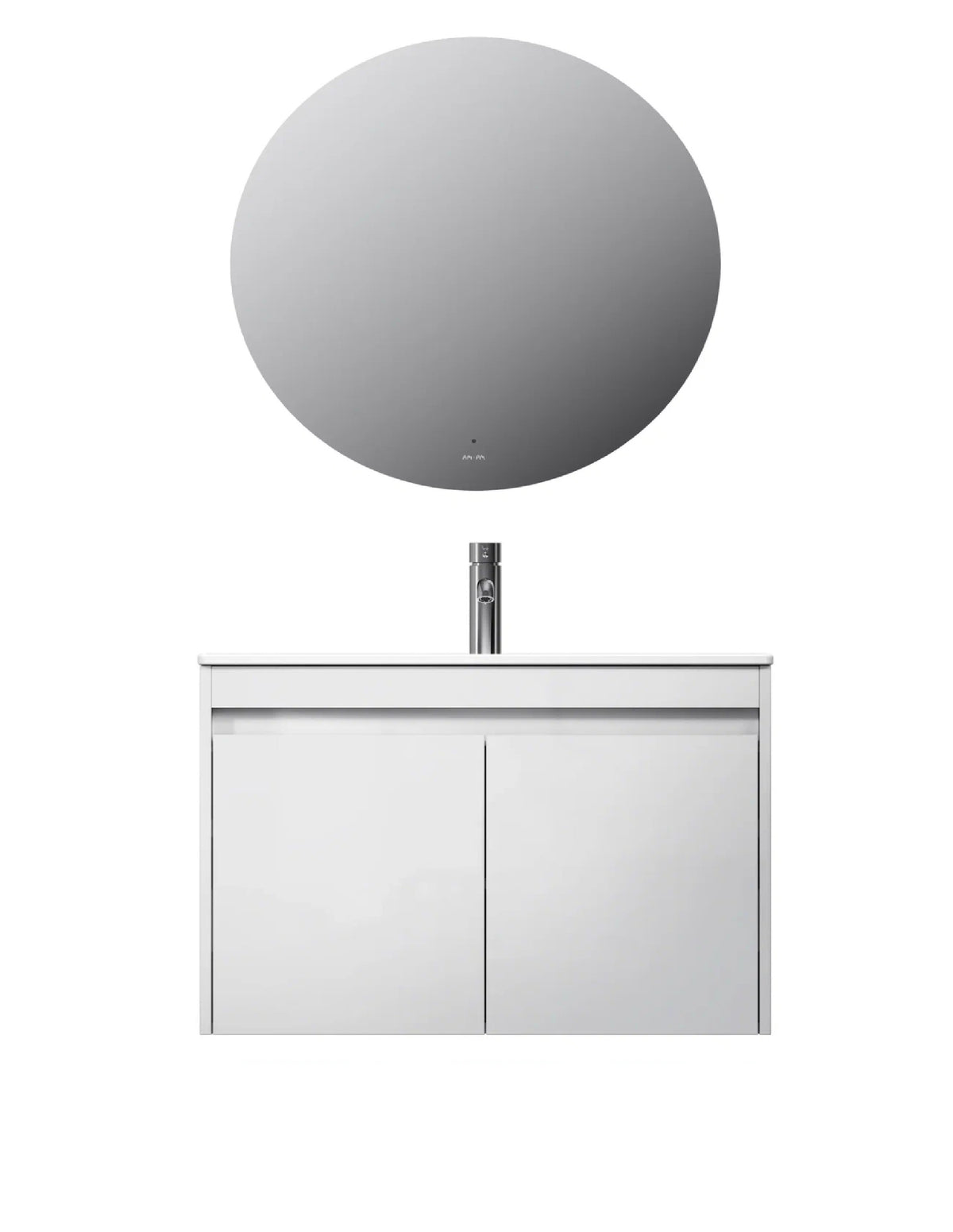 Badmöbel-Set mit Waschbecken und rundem LED-Badspiegel, 80 cm, 2 Türen, Weiß glänzend – MPA0801WGCMO4