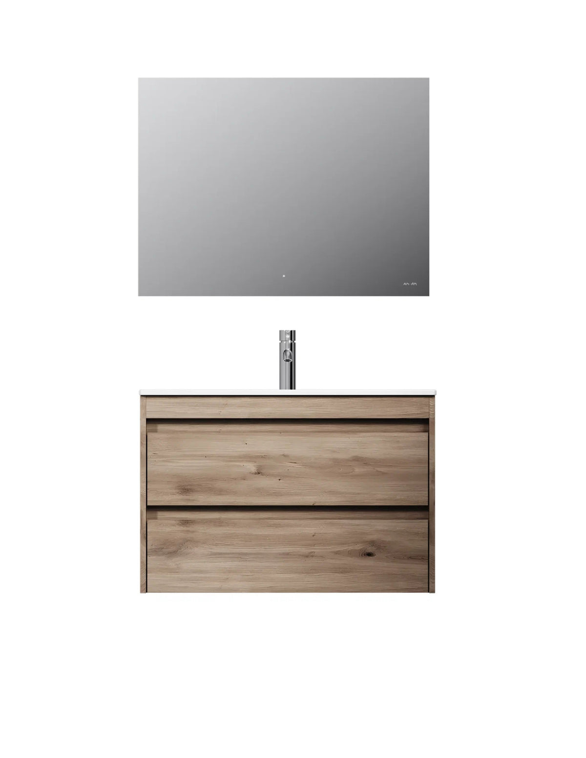 Badmöbel-Set mit Waschbecken und LED-Badspiegel, 80 cm, 2 Schubladen, Eiche – MPA0802HFCMO1