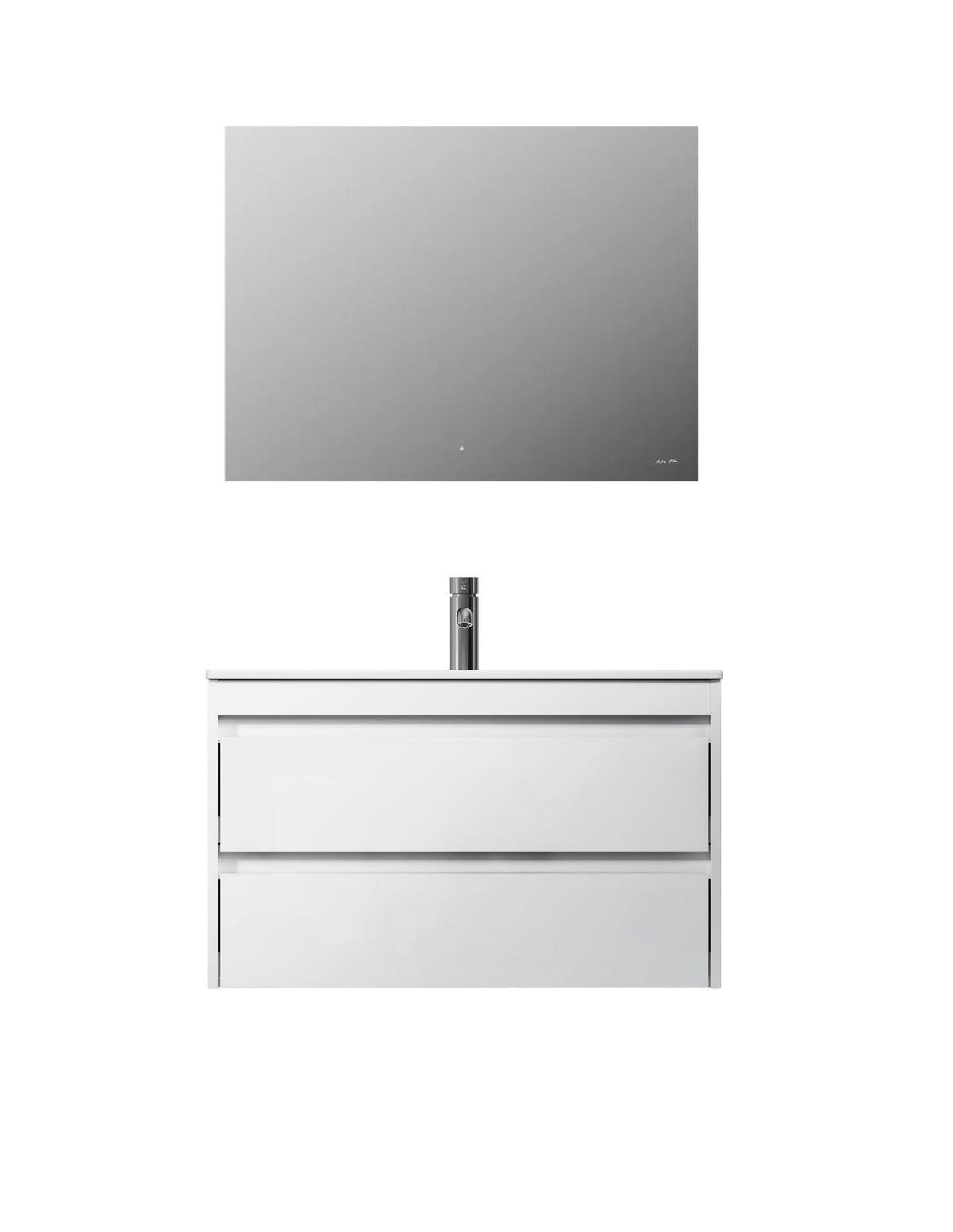 Badmöbel-Set mit Waschbecken und LED-Badspiegel, 80 cm, 2 Schubladen, Weiß glänzend – MPA0802WGCMO1