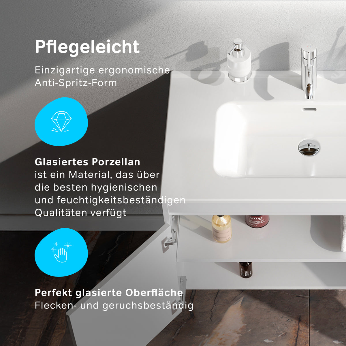 Meuble vasque avec lavabo, 80 cm, livré à plat, 2 portes, blanc brillant–MPAX0801WG-C0802WG