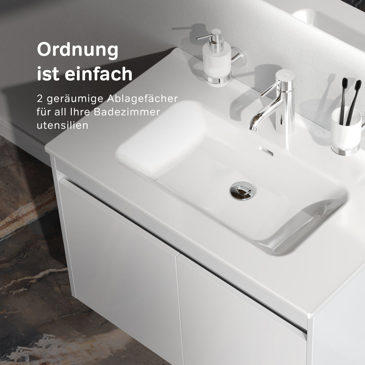 Meuble vasque avec lavabo, 80 cm, livré à plat, 2 portes, blanc brillant–MPAX0801WG-C0802WG