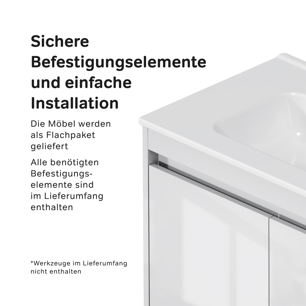 Meuble vasque avec lavabo, 80 cm, livré à plat, 2 portes, blanc brillant–MPAX0801WG-C0802WG