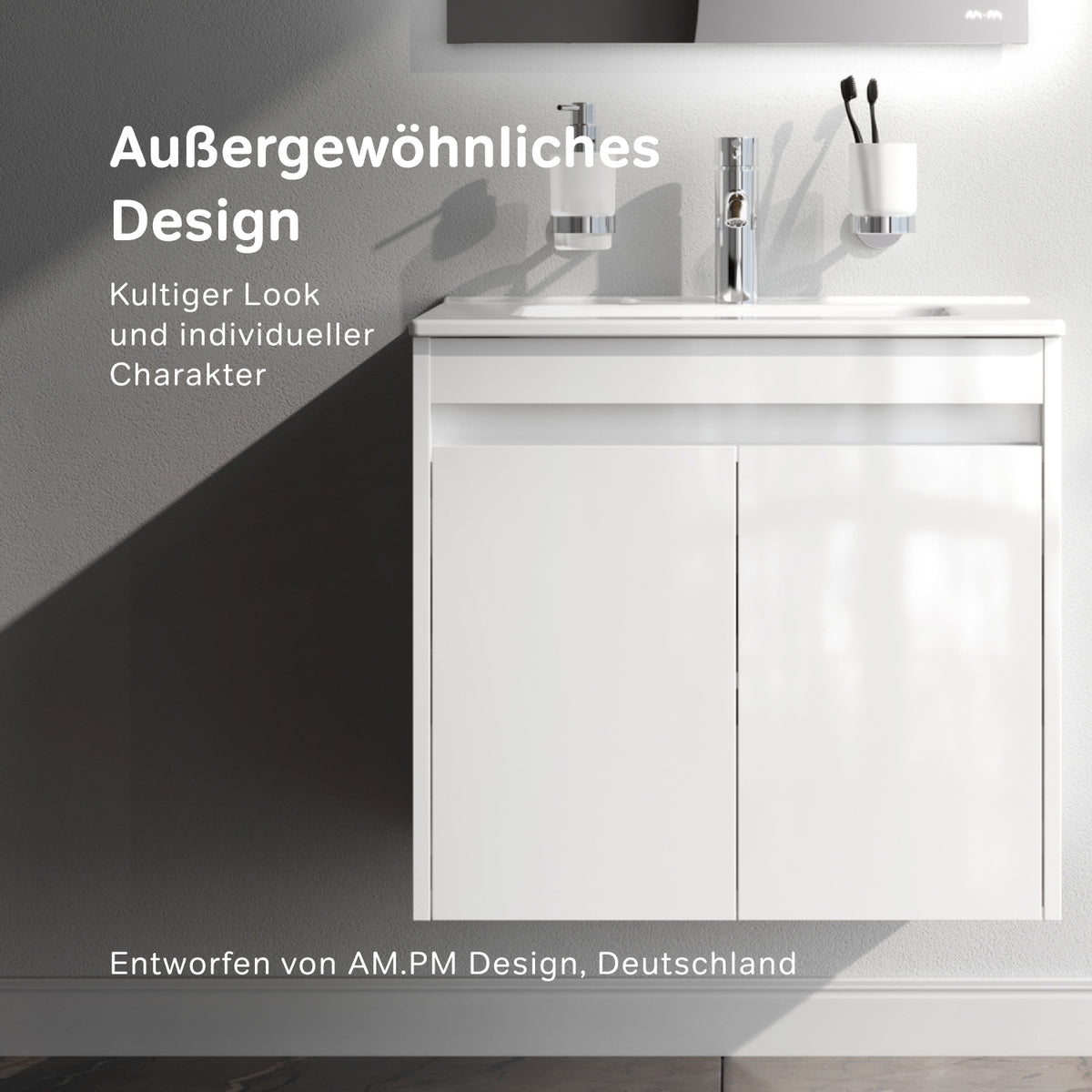 Meuble vasque avec lavabo, 60 cm, livré à plat, 2 portes, blanc brillant–MPAX0601WG-C0602WG