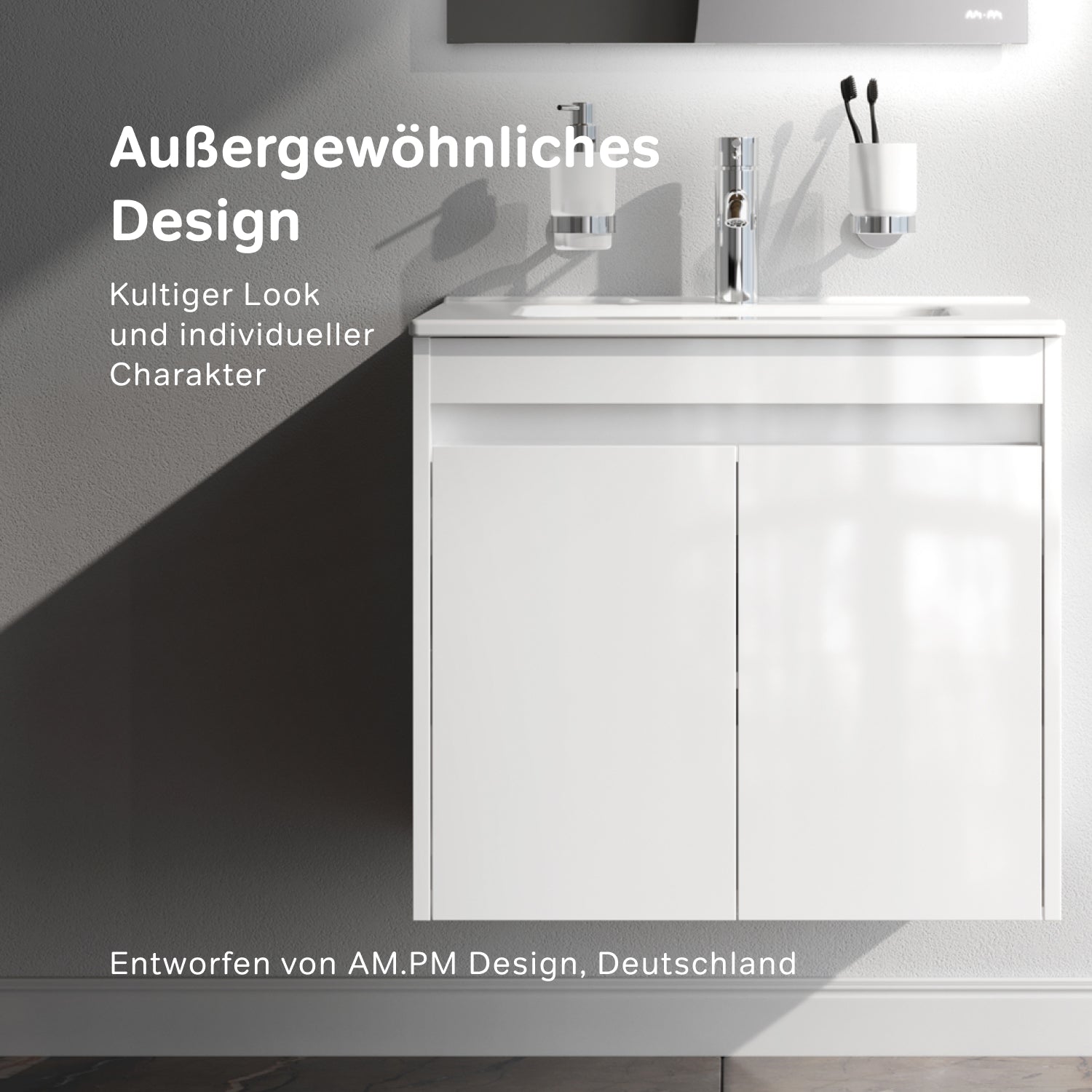 Meuble vasque MPAX0601WG-C0602WG avec lavabo, livré à plat, 60 cm, 2 portes, blanc brillant