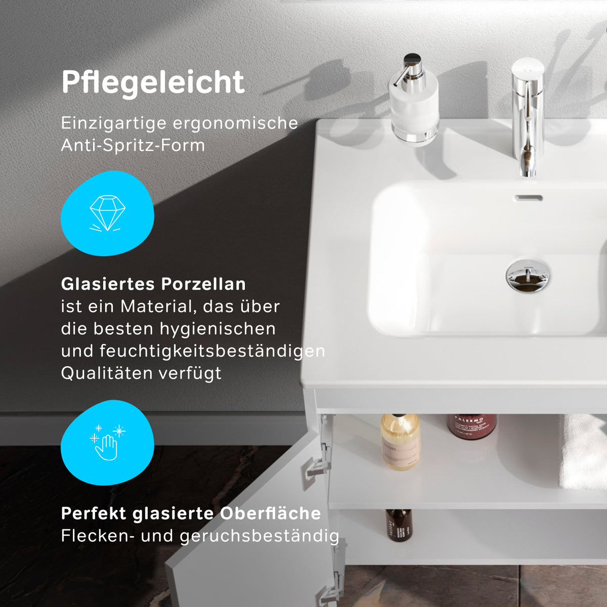 Meuble vasque avec lavabo, 60 cm, livré à plat, 2 portes, blanc brillant–MPAX0601WG-C0602WG