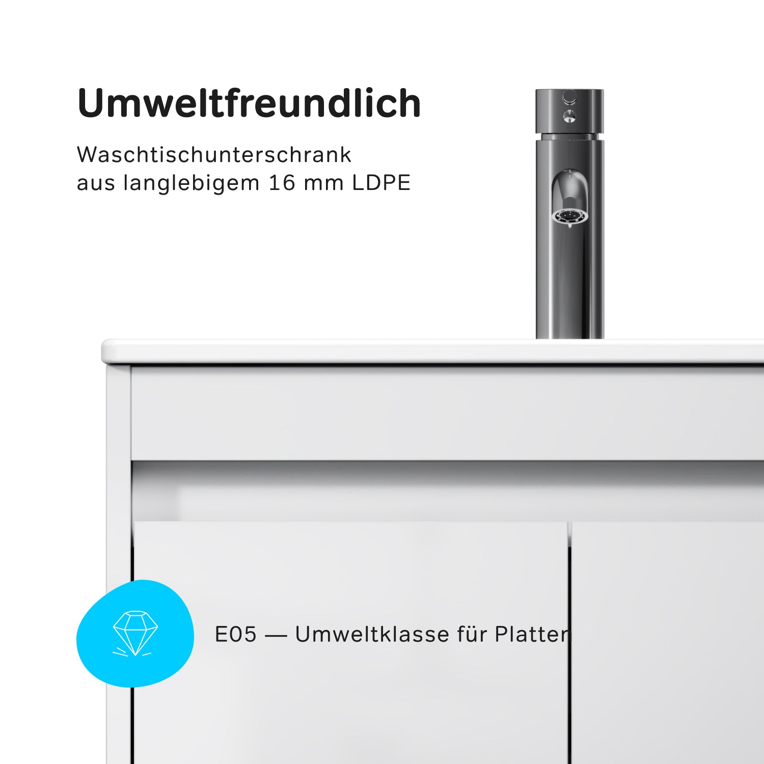 Meuble vasque MPAX0601WG-C0602WG avec lavabo, livré à plat, 60 cm, 2 portes, blanc brillant