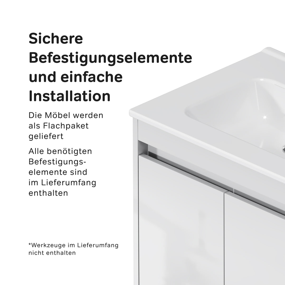 Meuble vasque avec lavabo, 60 cm, livré à plat, 2 portes, blanc brillant–MPAX0601WG-C0602WG