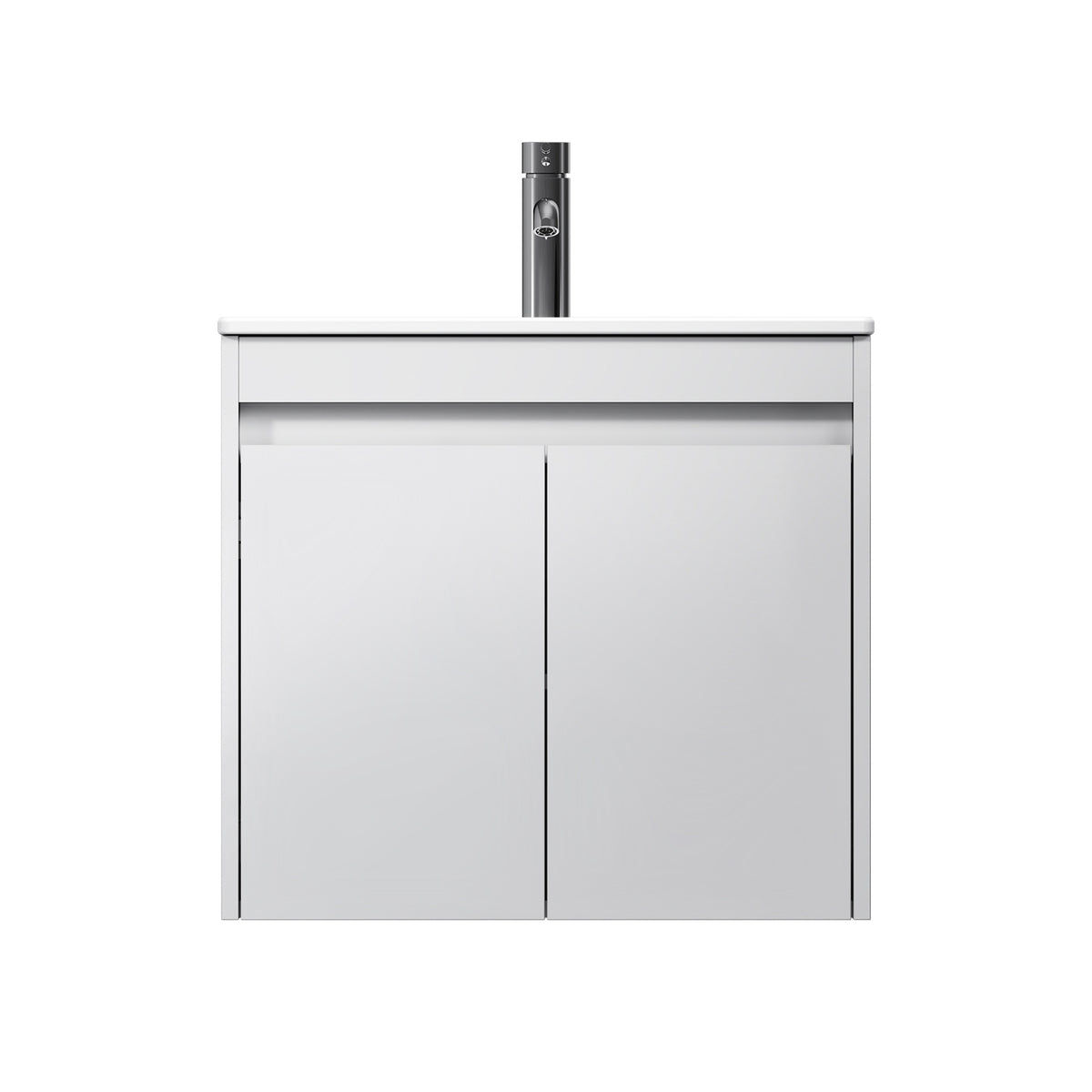 Meuble vasque avec lavabo, 60 cm, livré à plat, 2 portes, blanc brillant–MPAX0601WG-C0602WG