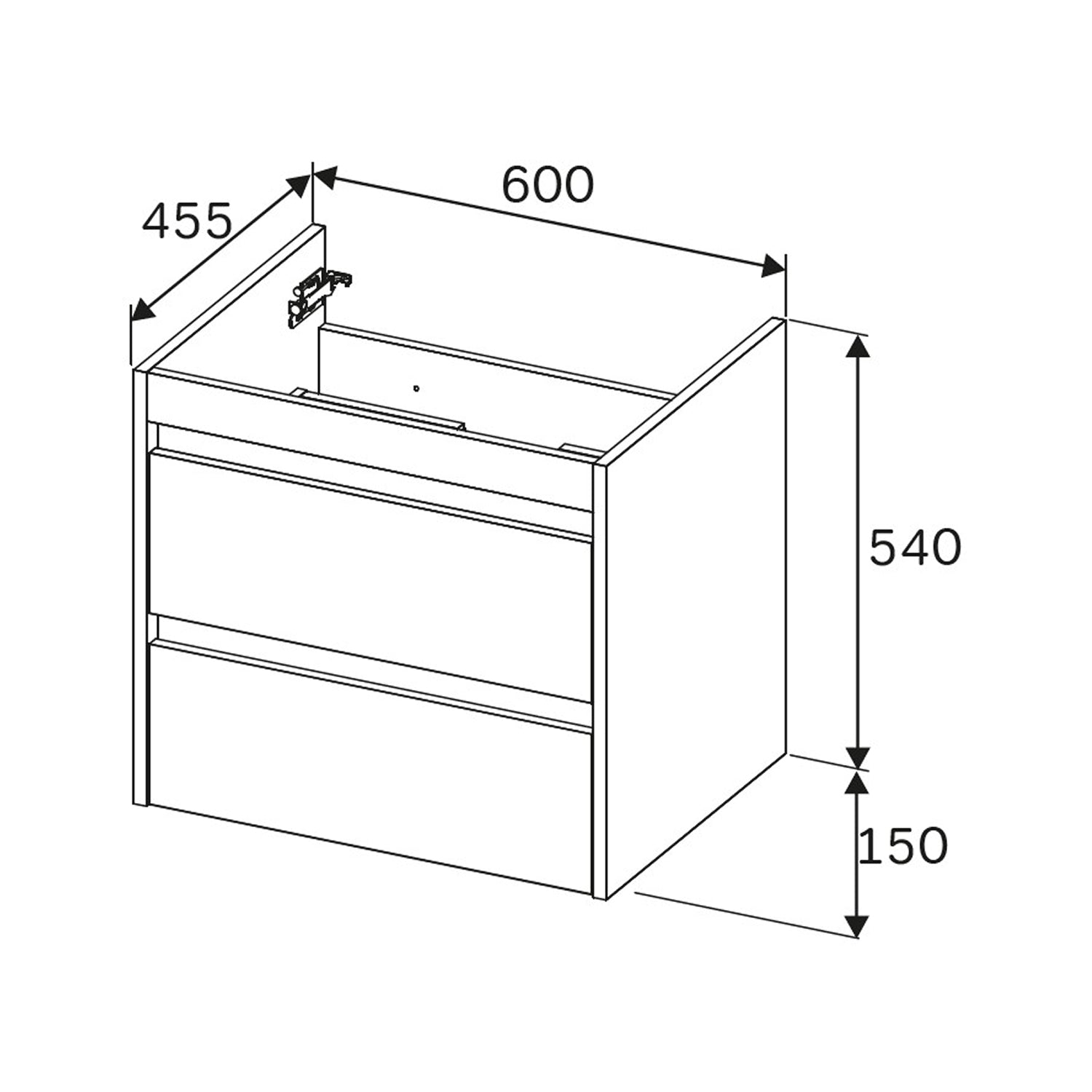 MPAX0602HF-C0602WG Meuble sous-vasque avec vasque, livré en kit, 60 cm, 2 tiroirs, chêne