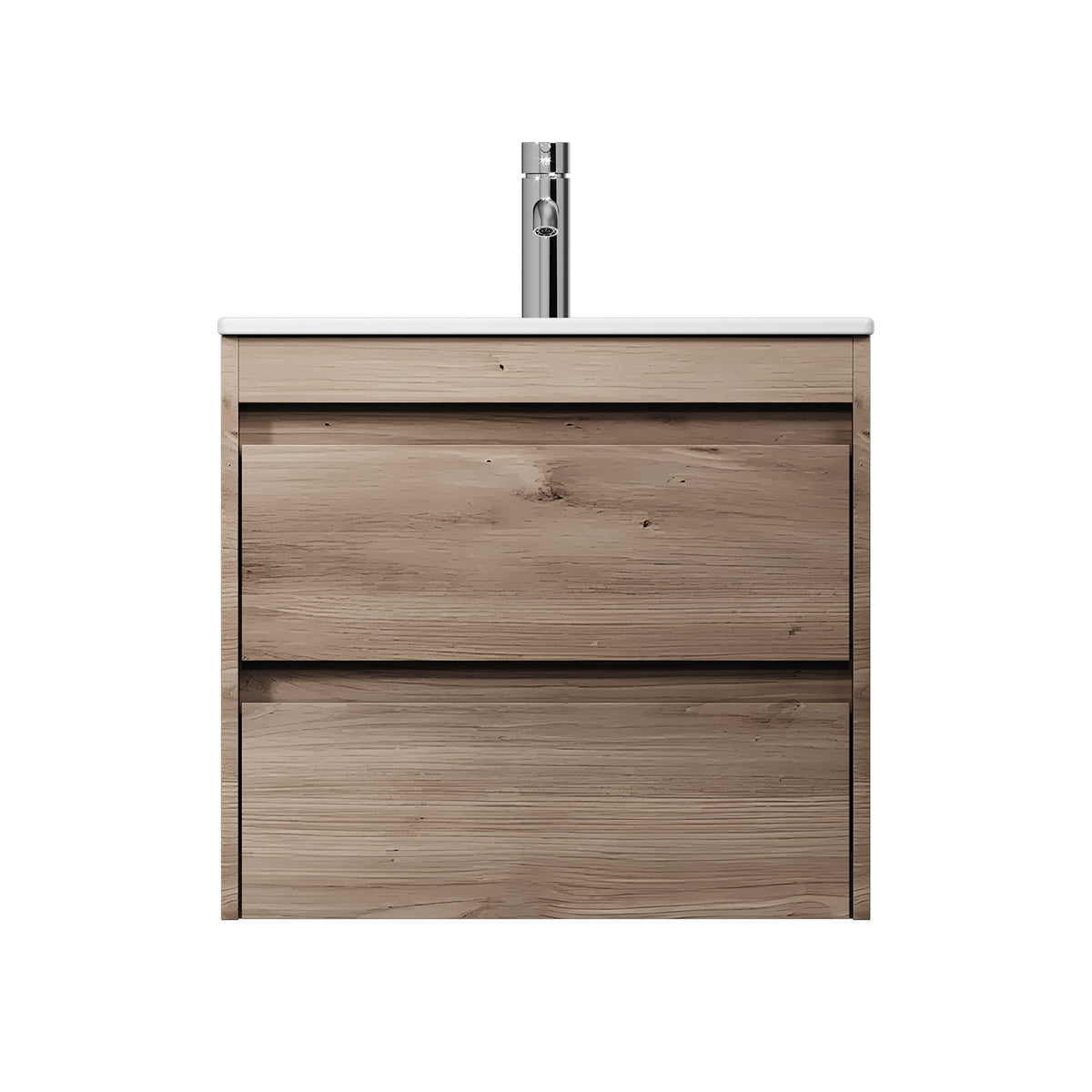 Meuble vasque avec lavabo, 60 cm, livré à plat, 2 tiroirs, chêne–MPAX0602HF-C0602WG