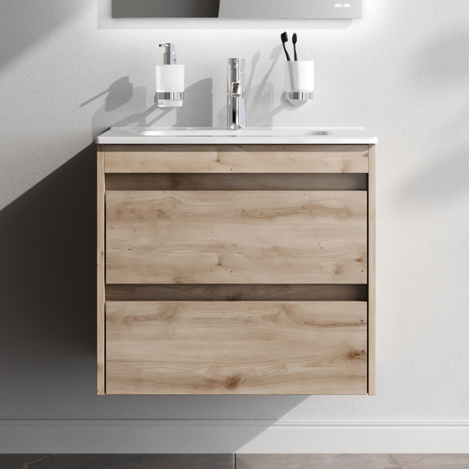 MPAX0602HF-C0602WG Meuble sous-vasque avec vasque, livré en kit, 60 cm, 2 tiroirs, chêne