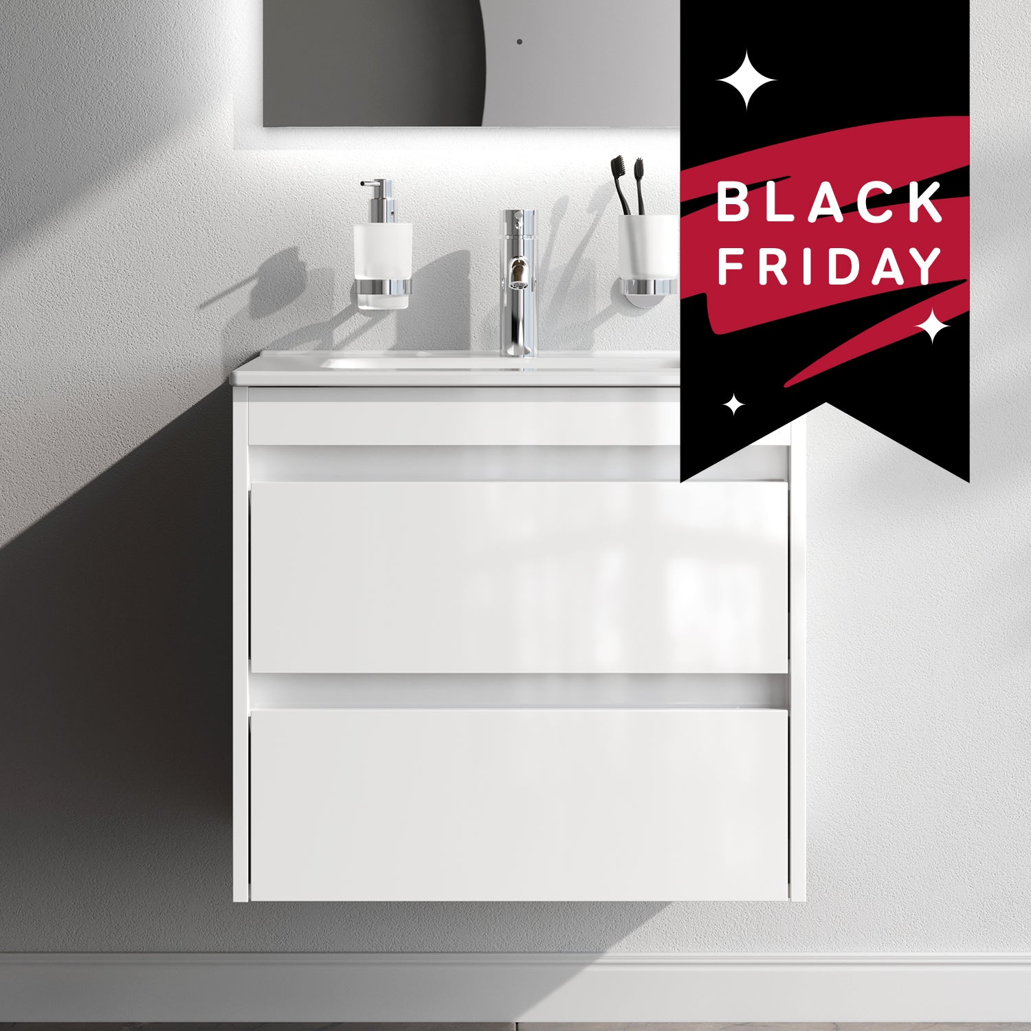 MPAX0602WG-C0602WG Meuble sous-vasque avec vasque, livré démonté, 60 cm, 2 tiroirs, blanc brillant