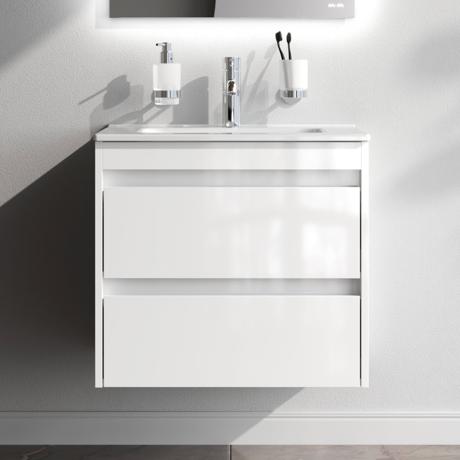 MPAX0602WG-C0602WG Meuble sous-vasque avec vasque, livré en kit, 60 cm, 2 tiroirs, blanc brillant