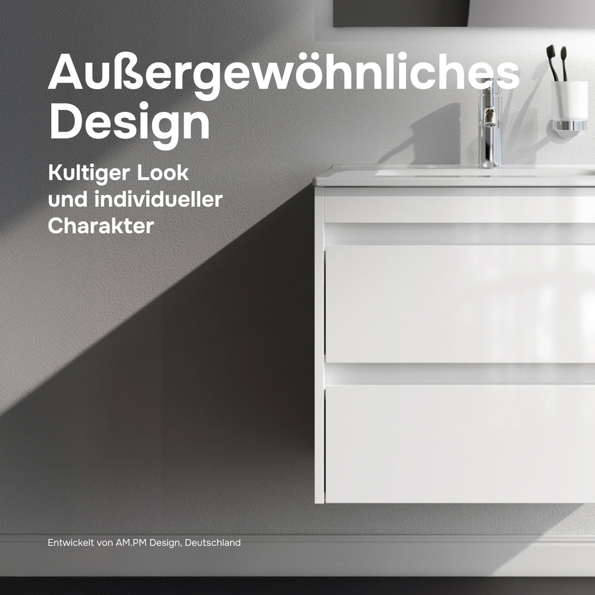 Waschtischunterschrank mit Waschbecken, 60 cm, als Flachpaket, 2 Schubladen, Weiß glänzend – MPAX0602WG-C0602WG