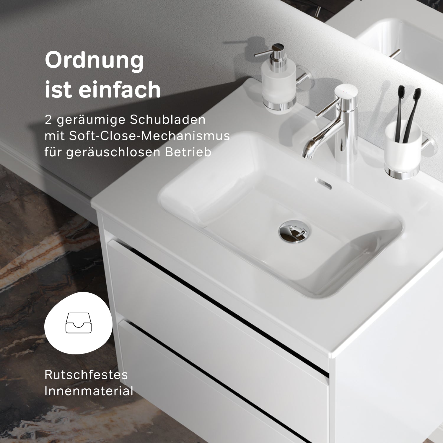 MPAX0602WG-C0602WG Meuble sous-vasque avec vasque, livré en kit, 60 cm, 2 tiroirs, blanc brillant