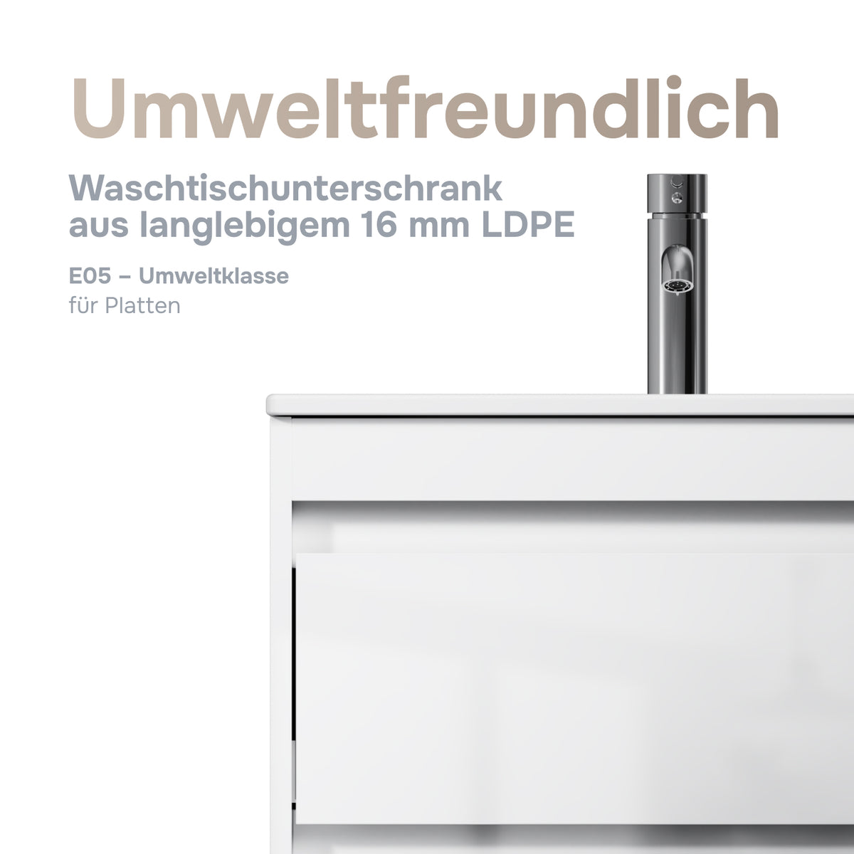 Waschtischunterschrank mit Waschbecken, 60 cm, als Flachpaket, 2 Schubladen, Weiß glänzend – MPAX0602WG-C0602WG