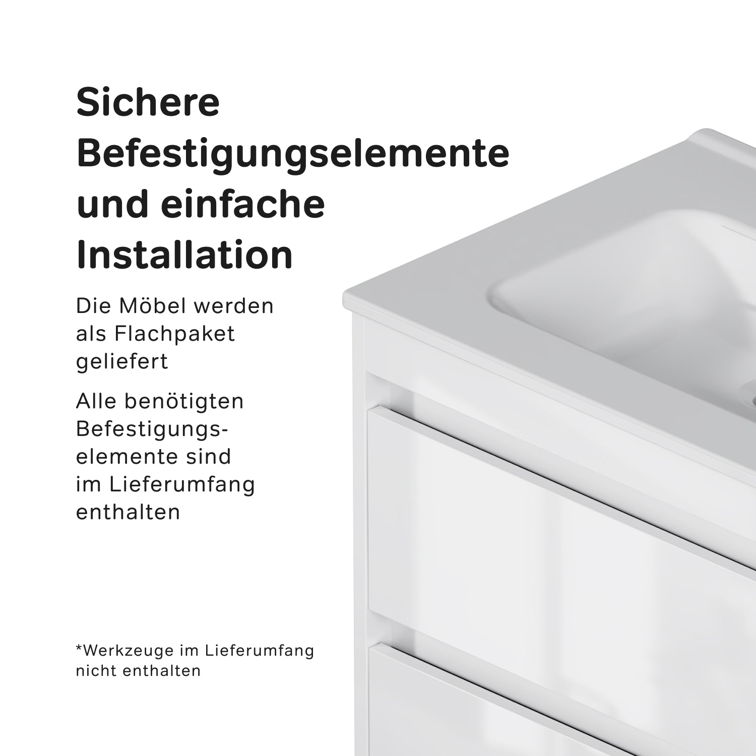 MPAX0602WG-C0602WG Meuble sous-vasque avec vasque, livré en kit, 60 cm, 2 tiroirs, blanc brillant