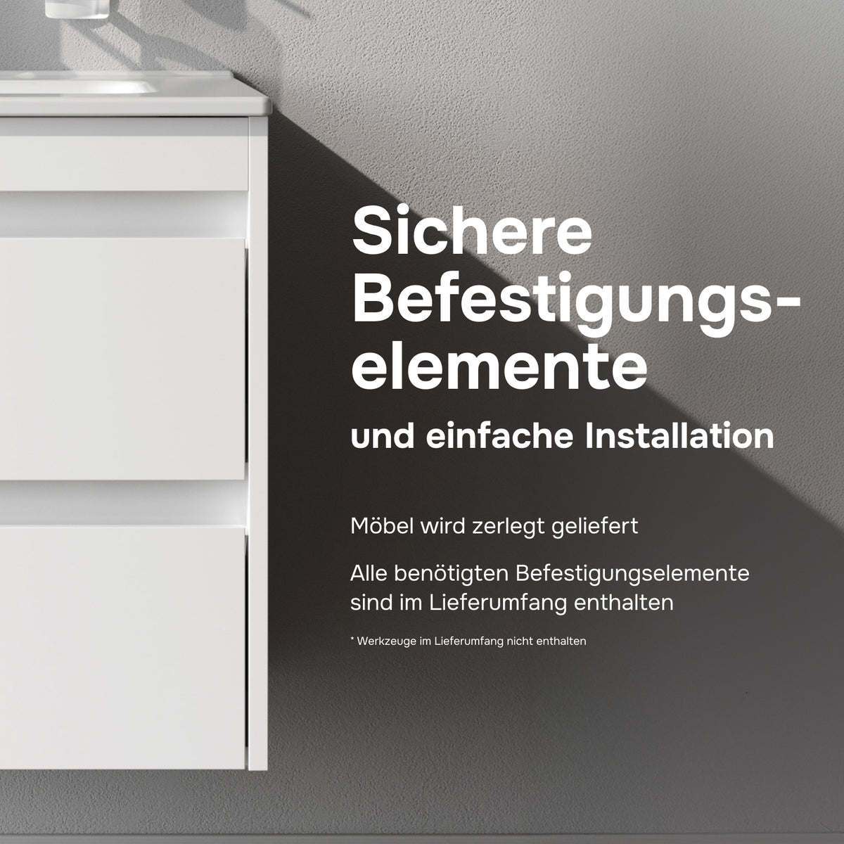 Waschtischunterschrank mit Waschbecken, 60 cm, als Flachpaket, 2 Schubladen, Weiß glänzend – MPAX0602WG-C0602WG