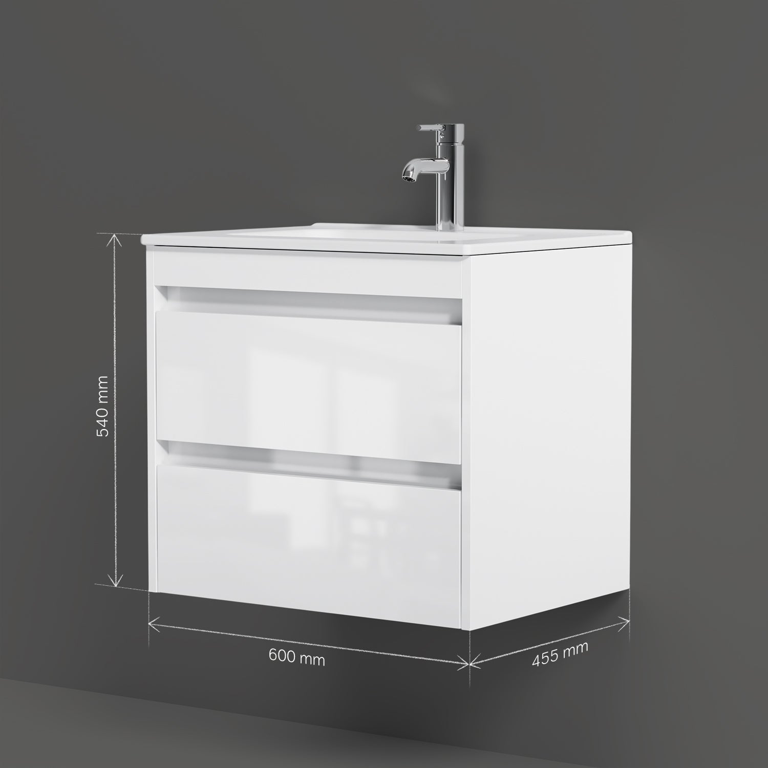 MPAX0602WG-C0602WG Meuble sous-vasque avec vasque, livré en kit, 60 cm, 2 tiroirs, blanc brillant