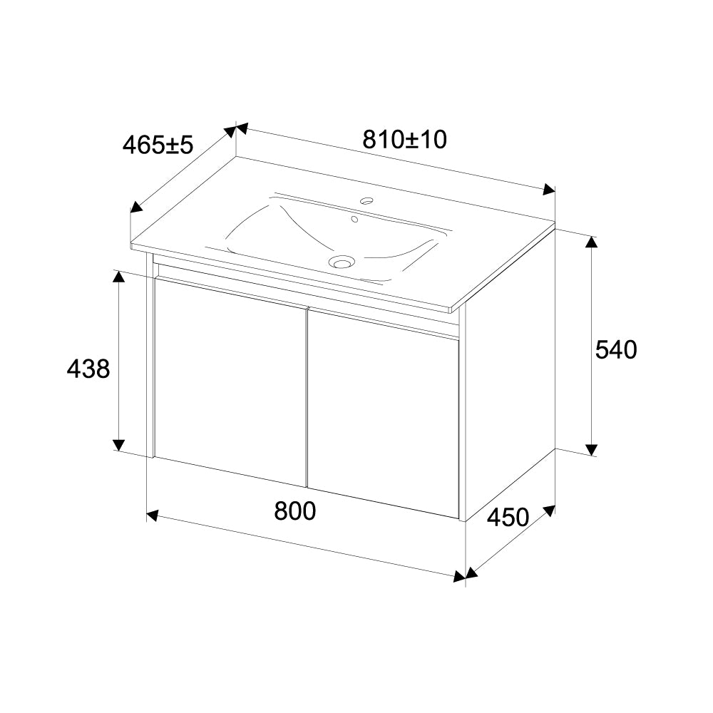 Meuble vasque MPAX0801WG-C0802WG avec lavabo, livré à plat, 80 cm, 2 portes, blanc brillant