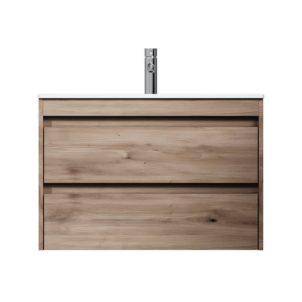 Waschtischunterschrank mit Waschbecken, 80 cm, als Flachpaket, 2 Schubladen, Eiche – MPAX0802HF-C0802WG